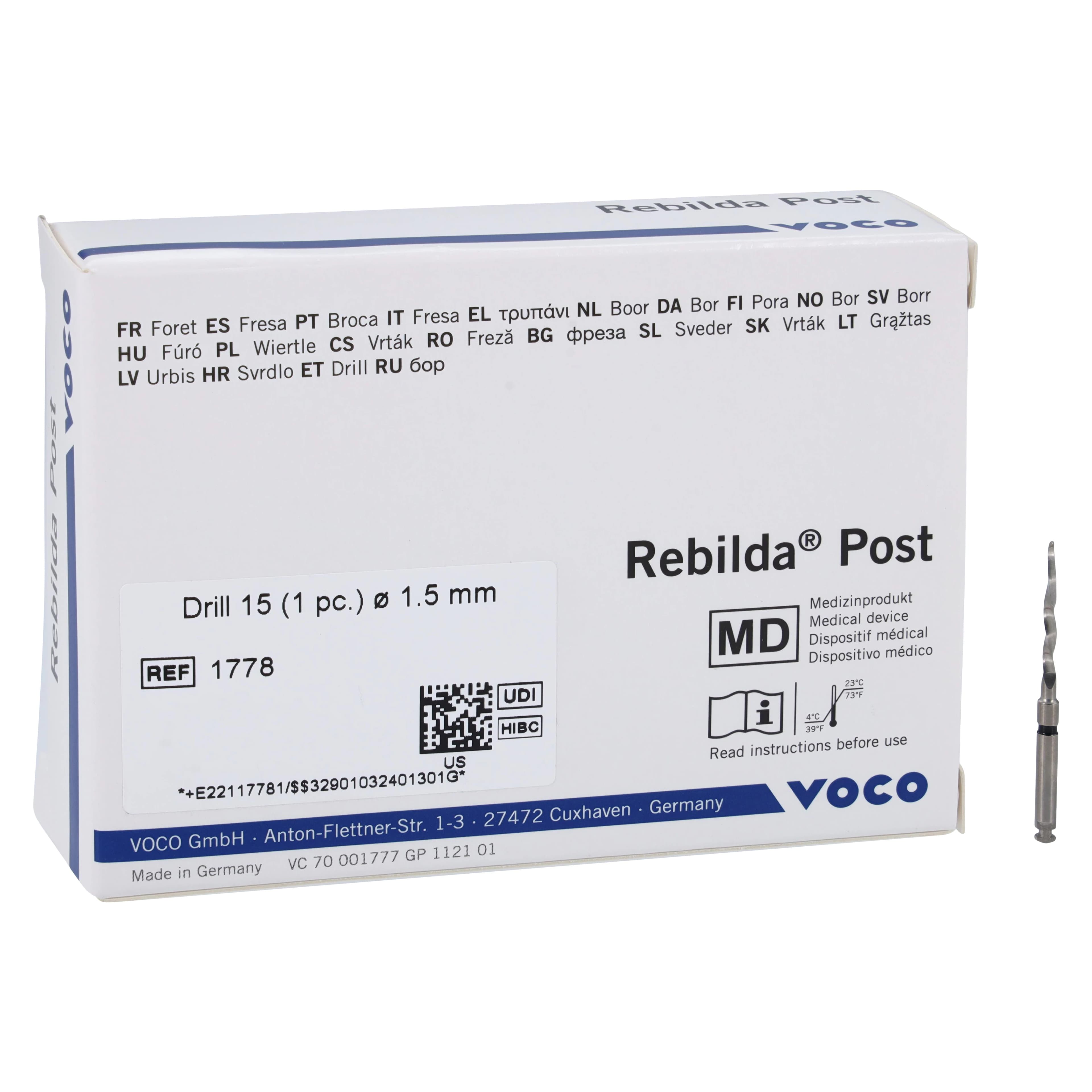 Rebilda® Post Drill, Size 1.5 mm (ISO #15), Black, 1 Each, Ref 1778 - Rebilda® Post System ø 1.5mm Drill - Image 1