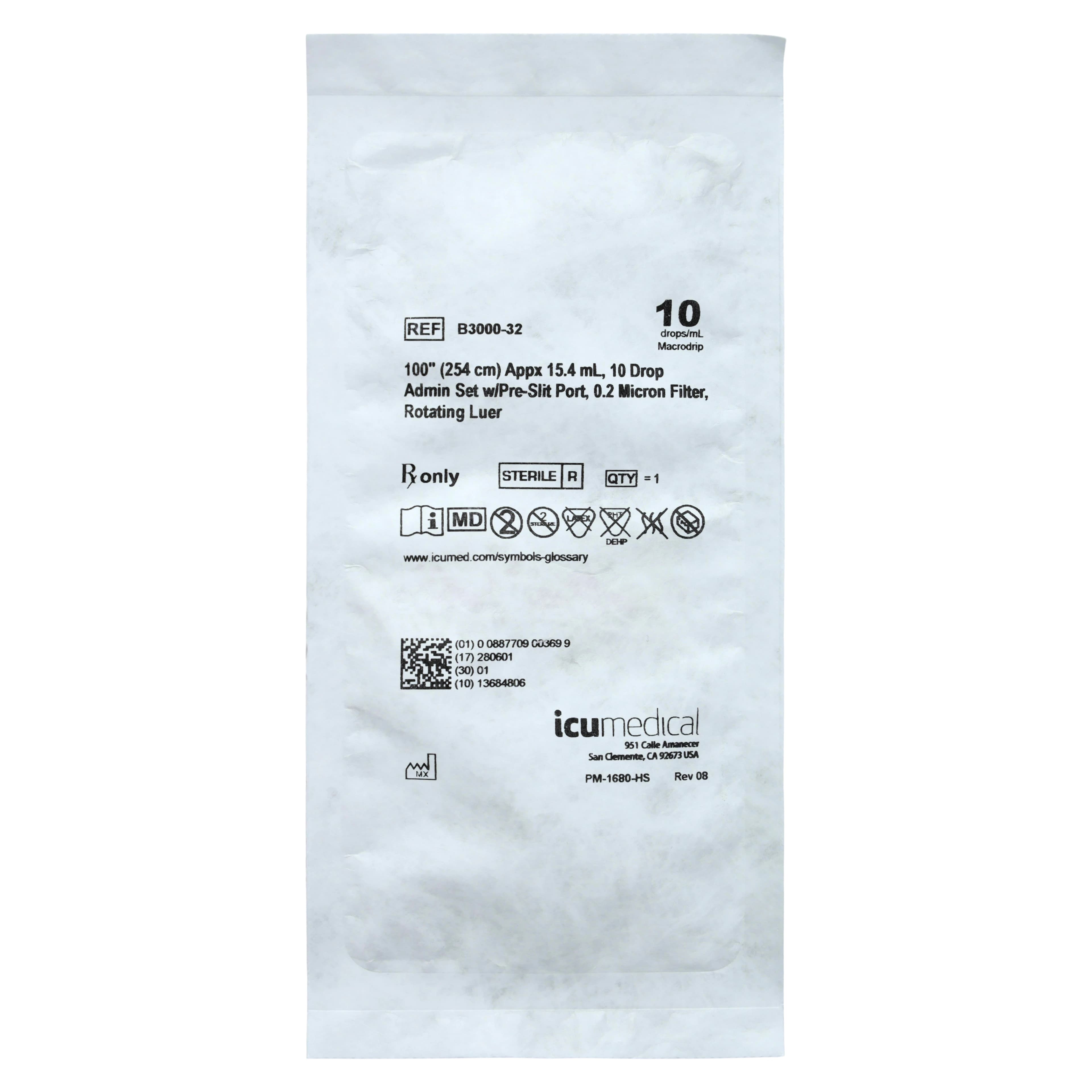 ICU Medical Primary IV Administration Set, 10 Drops/mL, 0.2 Micron Filter, Primary Infusion Port, 50/Case - Primary Set 10drop w/Port - Image 1