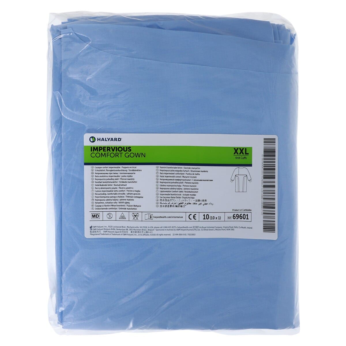 O & M Halyard Comfort Disposable Protective Gown, Impervious Knit Cuff, Not AAMI Rated, Spunbonded Film Laminate, 2X Large, Blue, 100/Case thumbnail 6