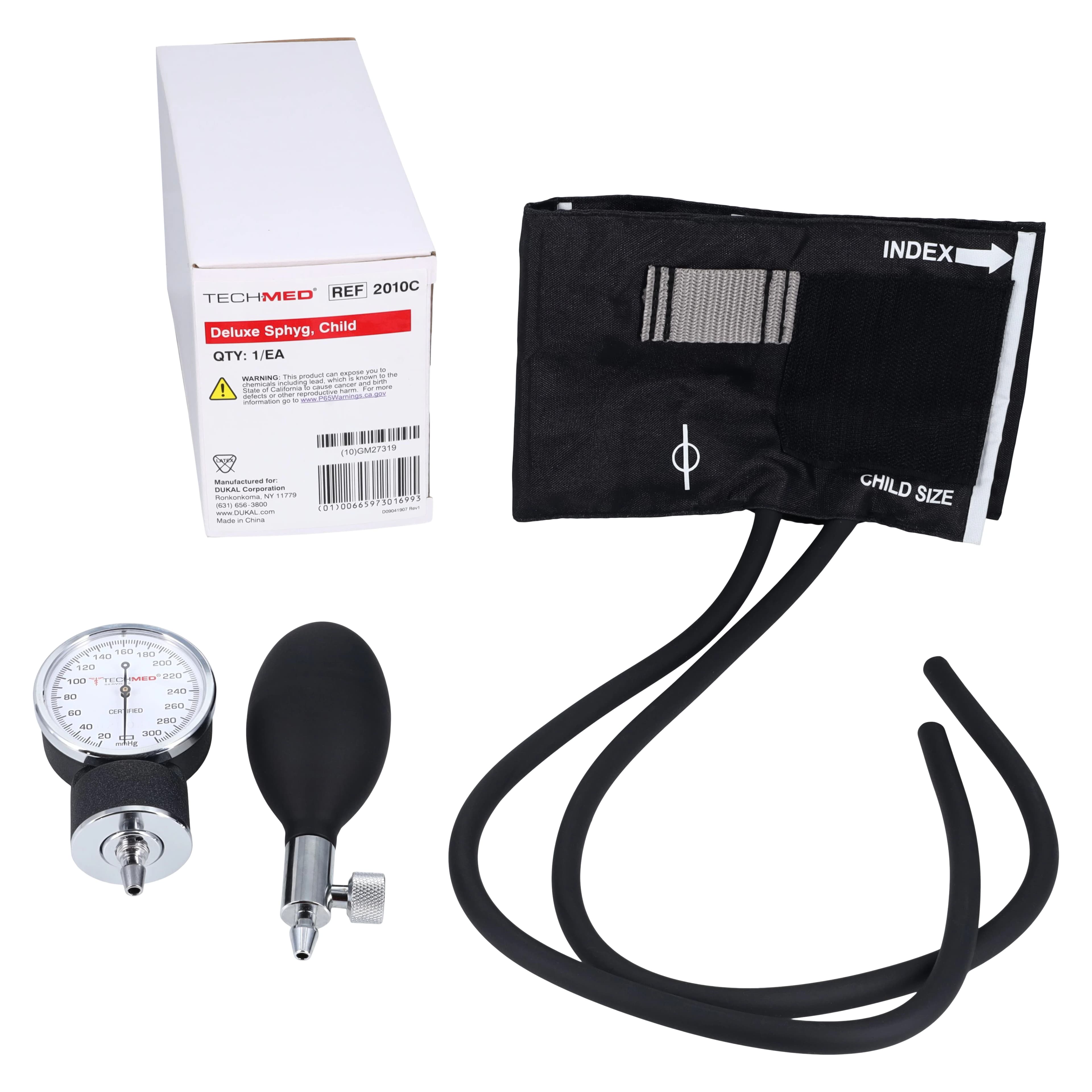 Tech-Med Deluxe Aneroid Sphygmomanometer, Child Size, Black Latex Cuff, Each - Sphygmomanometer Aneroid Child - Image 1