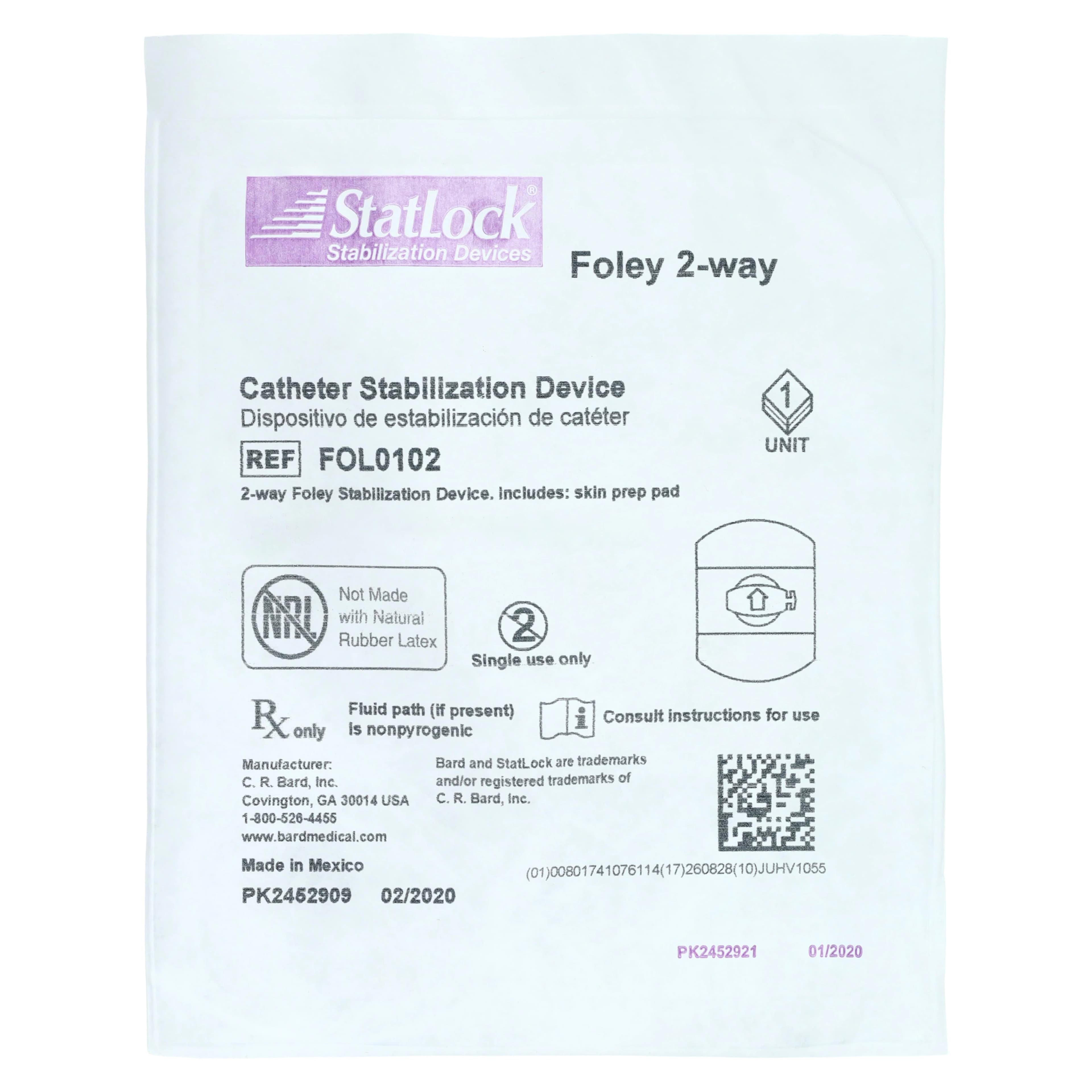 Bard Medical StatLock Foley Stabilization Device, Catheter Securement - Catheter Foley Securement & - Image 1