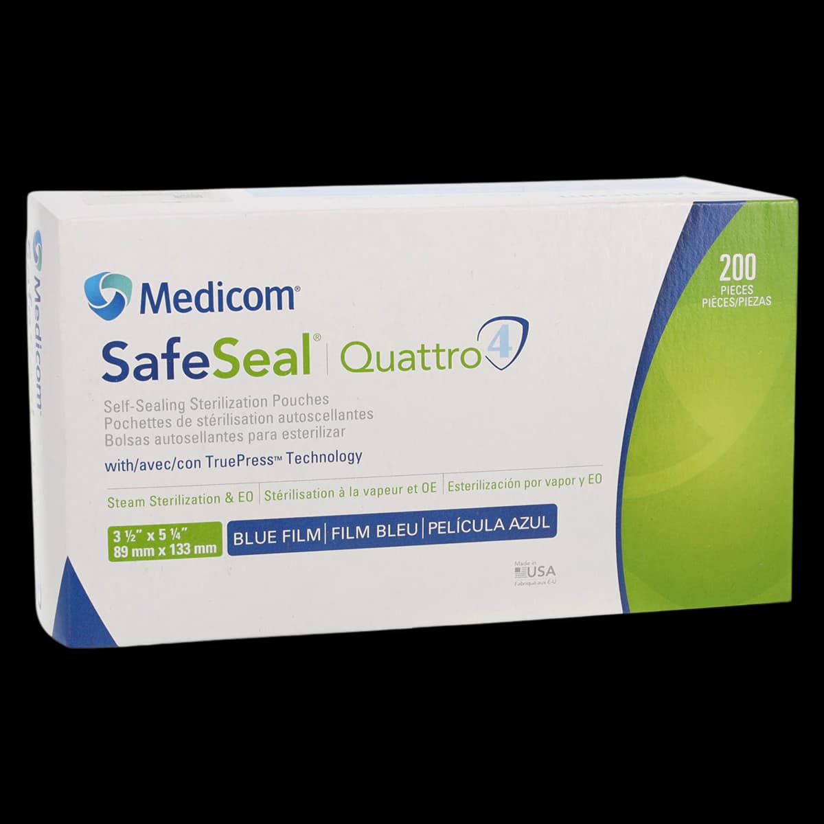 Medicom SafeSeal Quattro Self-Sealing Sterilization Pouches, 3.5" x 5.25", 200/Box, 88005-4 - SafeSeal Quattro 3.5”x5.25” Box of 200 - Image 1