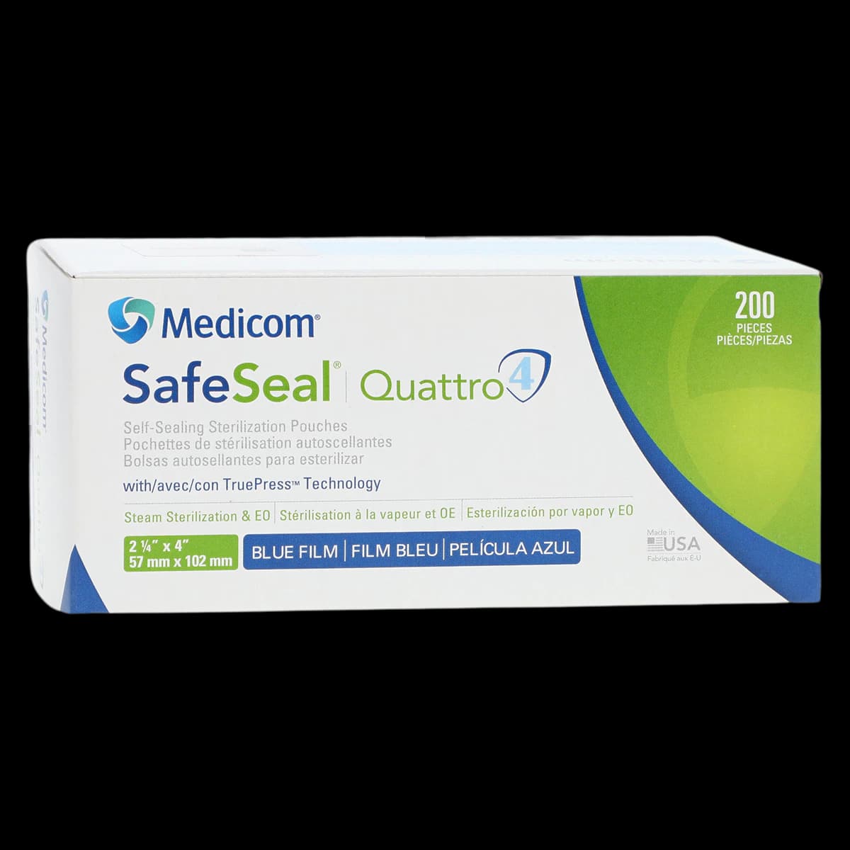 Medicom SafeSeal Quattro Self-Sealing Sterilization Pouches, 2.25" x 4", 200/Box, 88015-4 - SafeSeal Quattro 2.25”x4” Box of 200 - Image 1