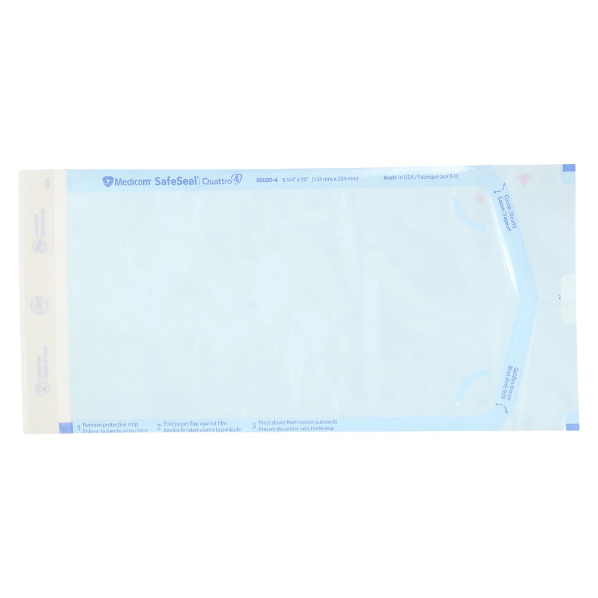 Medicom SafeSeal Quattro Self-Sealing Sterilization Pouches, 5.25" x 10", Blue Film/Paper, 200/Box, 88025-4 thumbnail 2