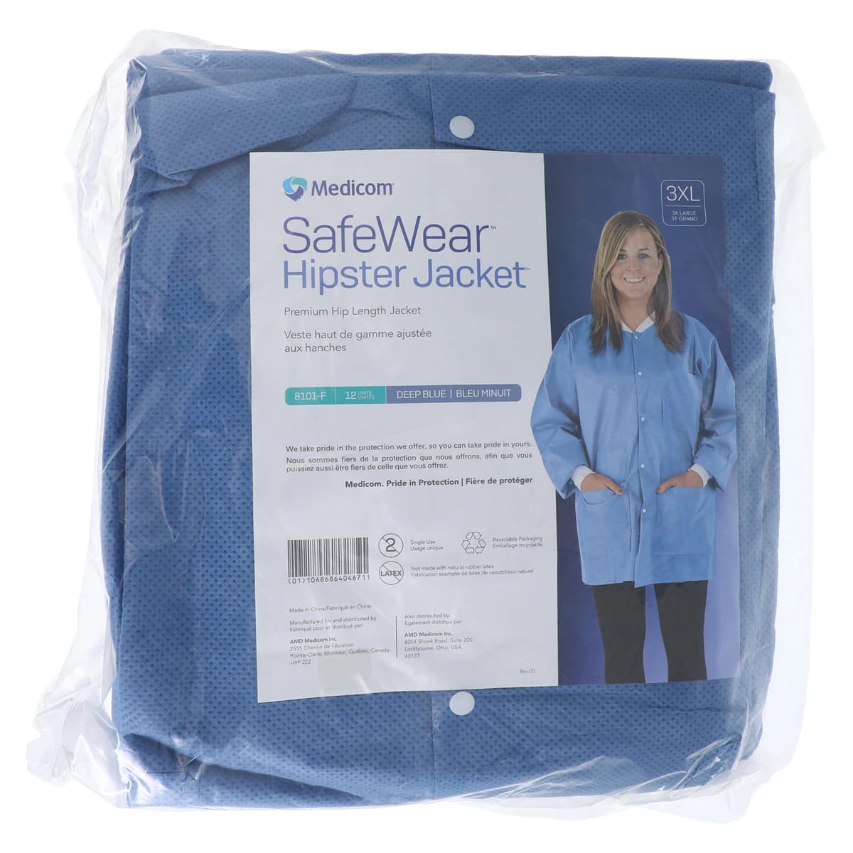 SafeWear Hipster Jacket, Deep Blue, 3X-Large, SMS, Fluid Resistant, AAMI Level 2, 12/Pack, 8101-F thumbnail 7