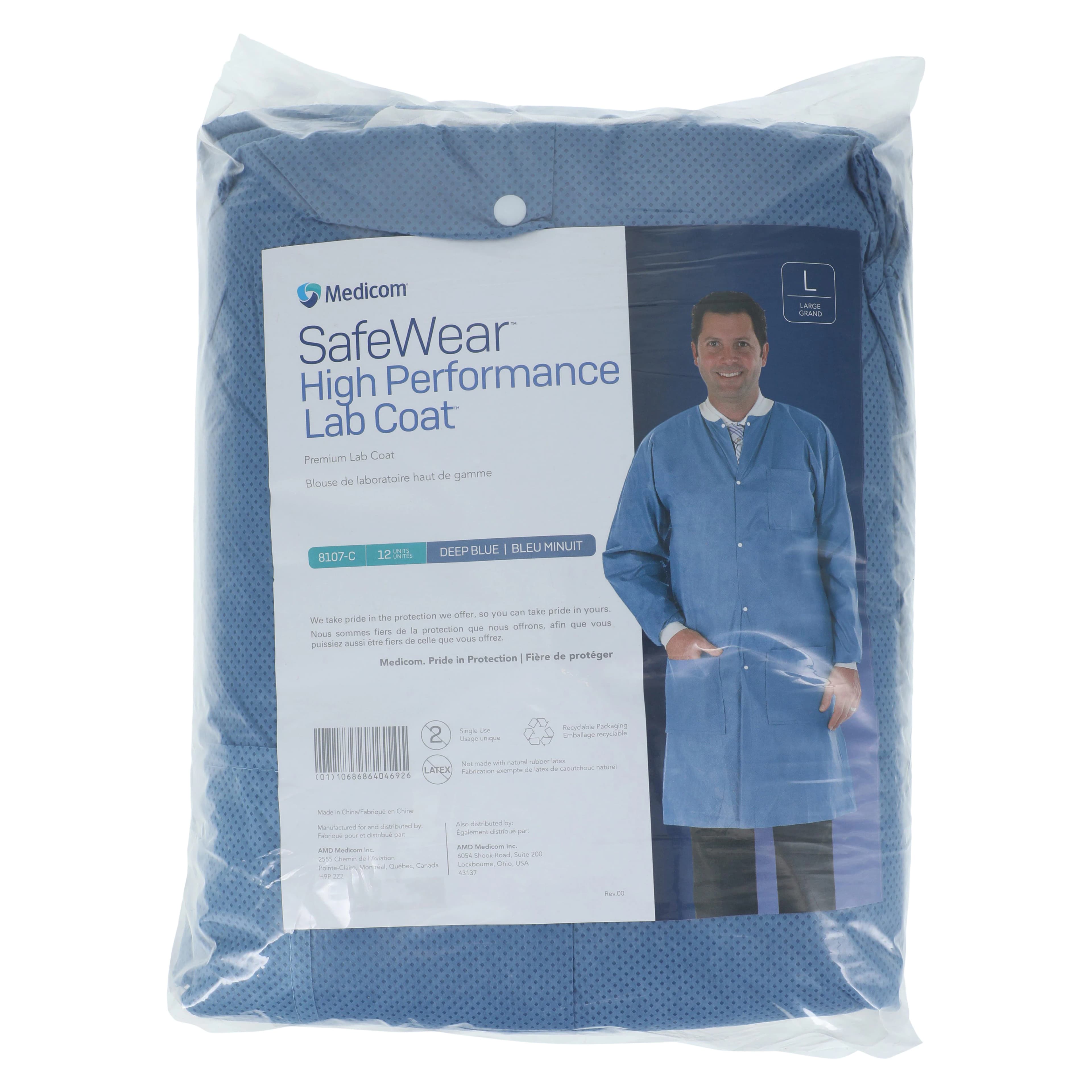 SafeWear High Performance Lab Coat, Large, Deep Blue, 12/Pack, 8107-C thumbnail 7