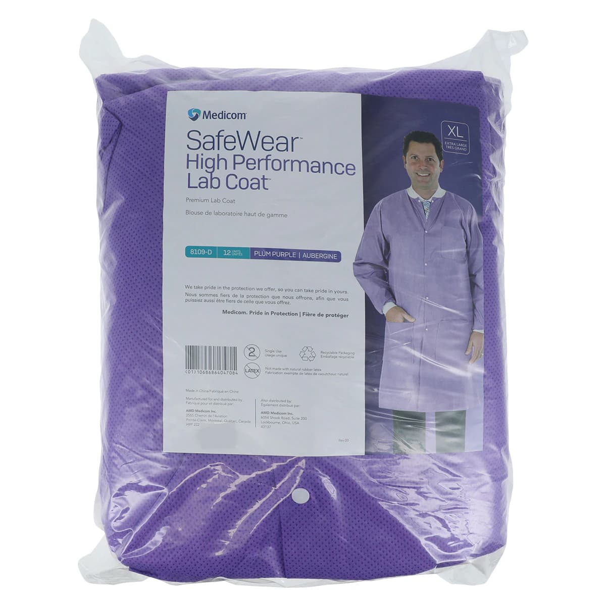 SafeWear High Performance Lab Coat, Plum Purple, X-Large, SMS, 3-Pocket, Snap Front, 12/Pk, 8109-D thumbnail 7
