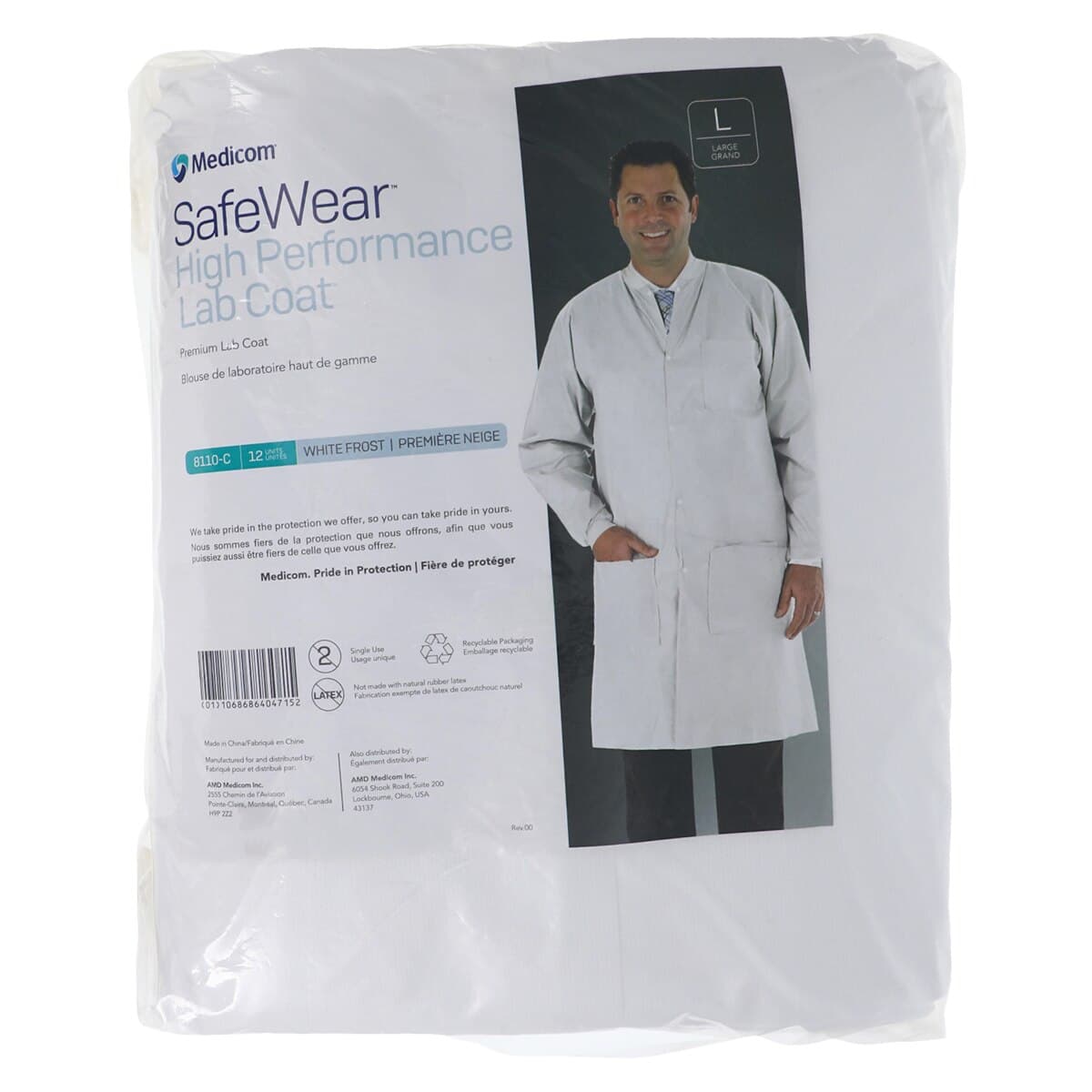SafeWear High Performance Disposable Lab Coat, Large, White Frost, 12/Pack, 8110-C thumbnail 7