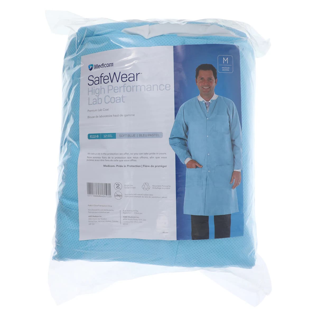 Medicom SafeWear High Performance Lab Coat, Soft Blue, Medium, 12/Bag, 8112-B thumbnail 7