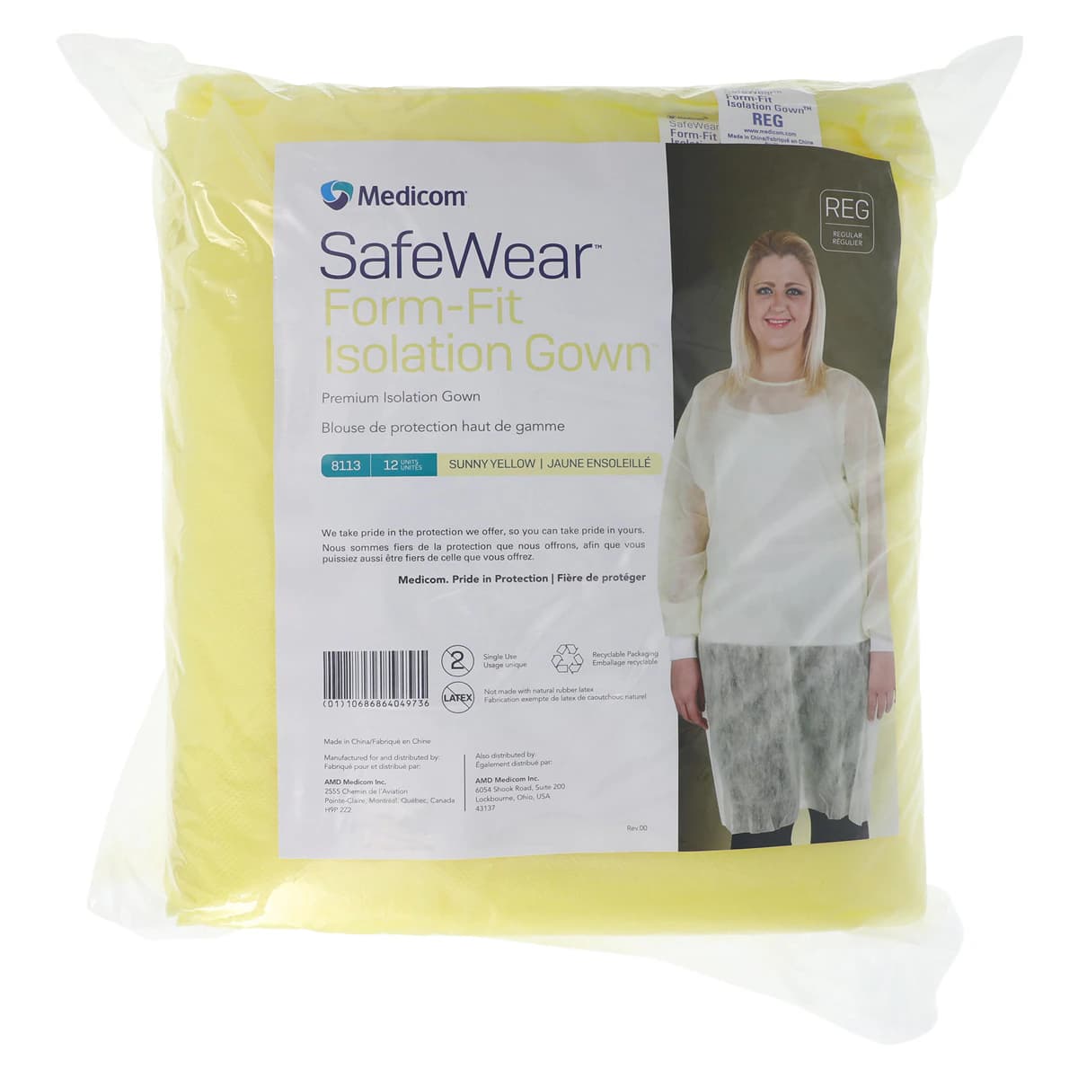 SafeWear Form-Fit Disposable Isolation Gown, Regular, Sunny Yellow, 25 g/m² PP, Latex-Free, Non-Sterile, 12/Pk, 8113 thumbnail 6