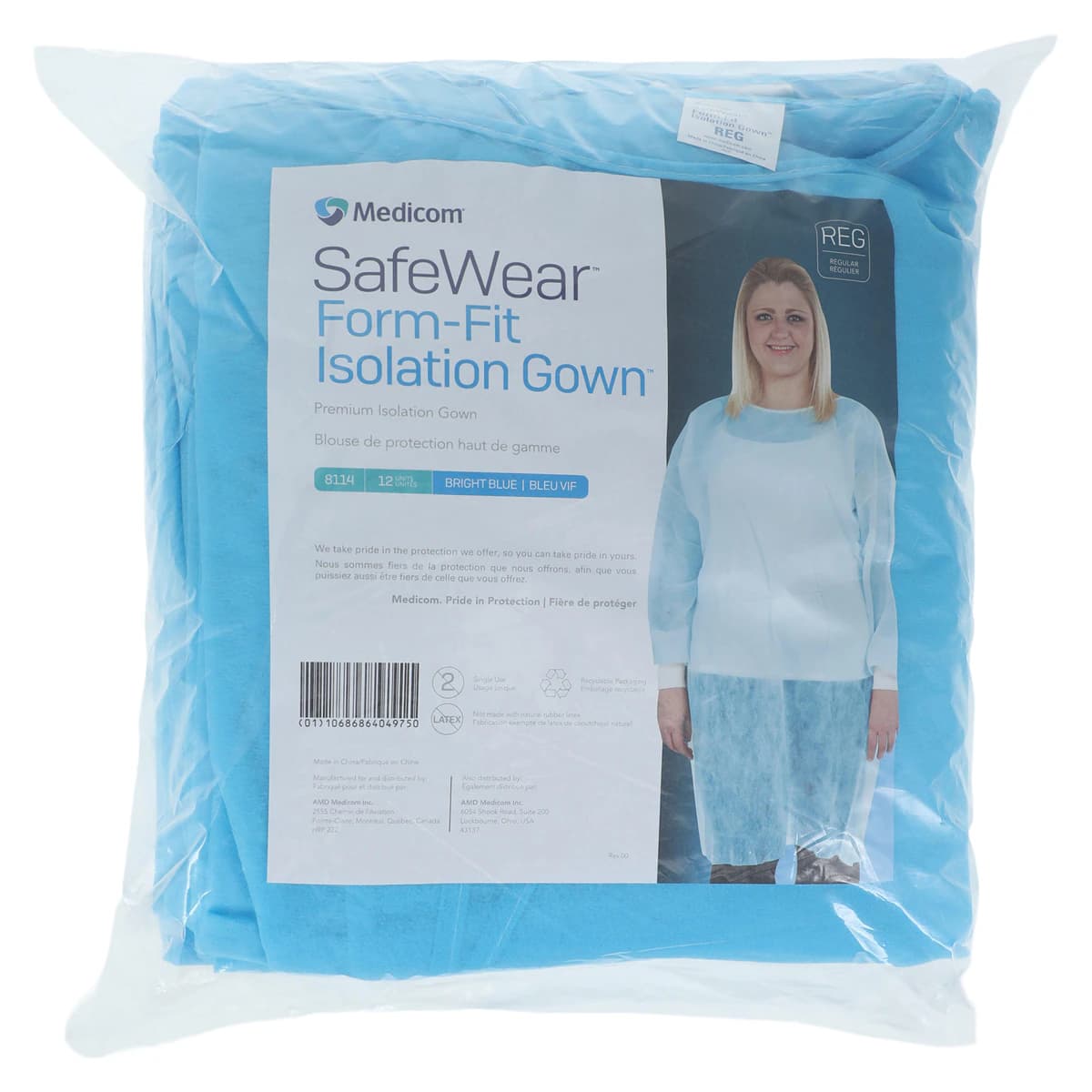 SafeWear Form-Fit Disposable Isolation Gown, Regular, Bright Blue, Latex-Free, 12/Pk, 8114 thumbnail 6