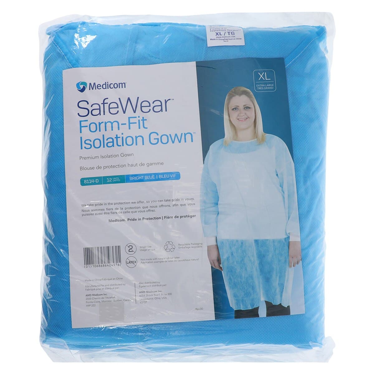 Medicom SafeWear Form-Fit Isolation Gown, Bright Blue, X-Large, Knit Cuffs, Latex-Free, 12/Pkg, 8114-D thumbnail 6