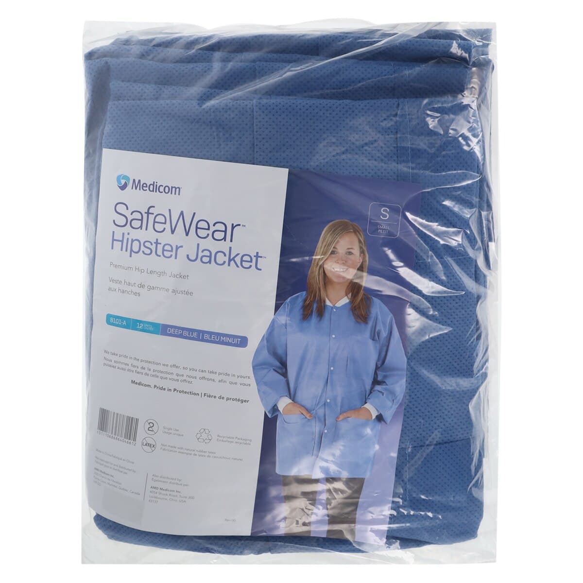 SafeWear Hipster Jacket, Small, Deep Blue, 45 g/m2 SMS, AAMI Level 2, 12/Pk, 8101-A thumbnail 8