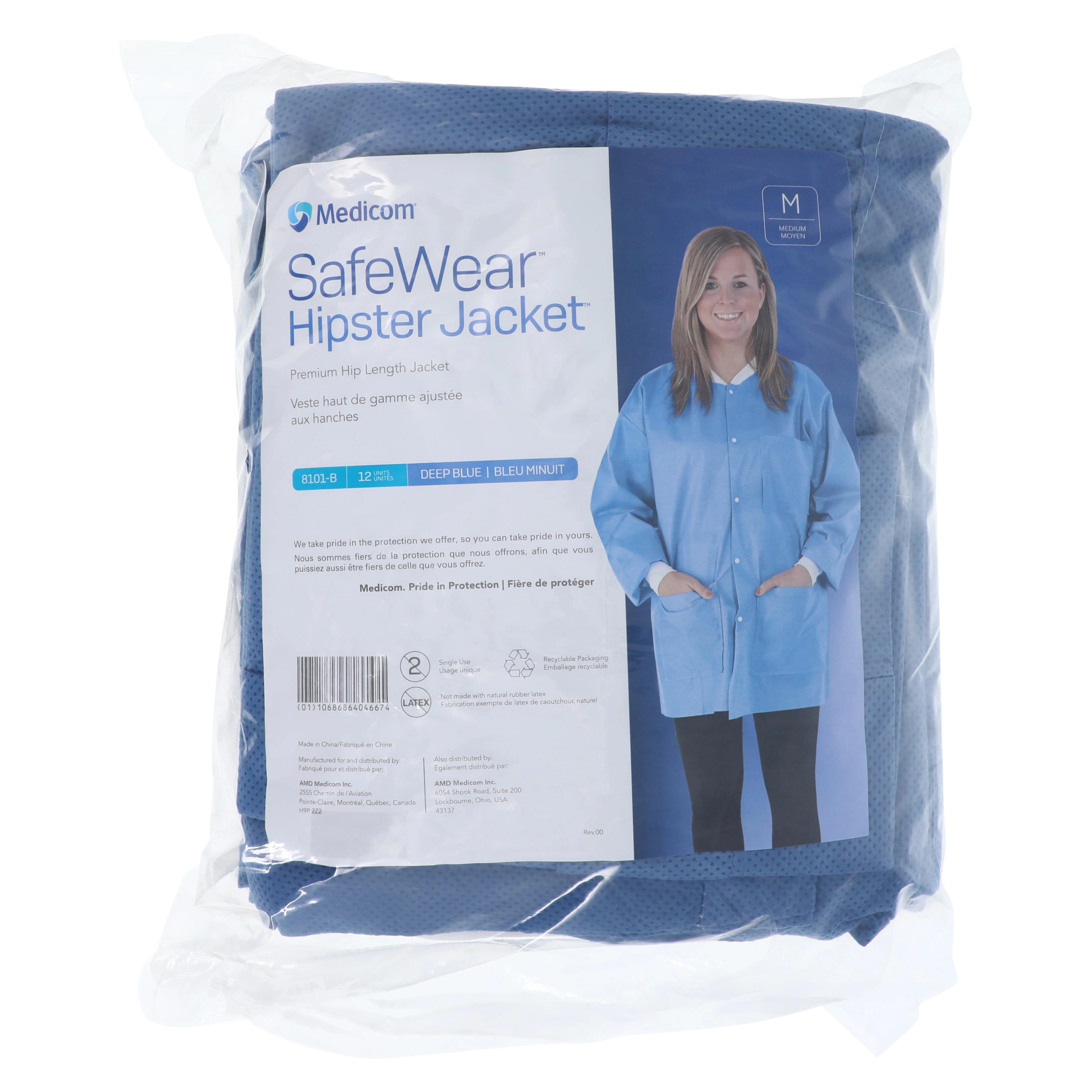 SafeWear Hipster Jacket, Medium, Deep Blue, 45 g/m2 SMS, AAMI Level 2, 12/Pk, 8101-B thumbnail 7