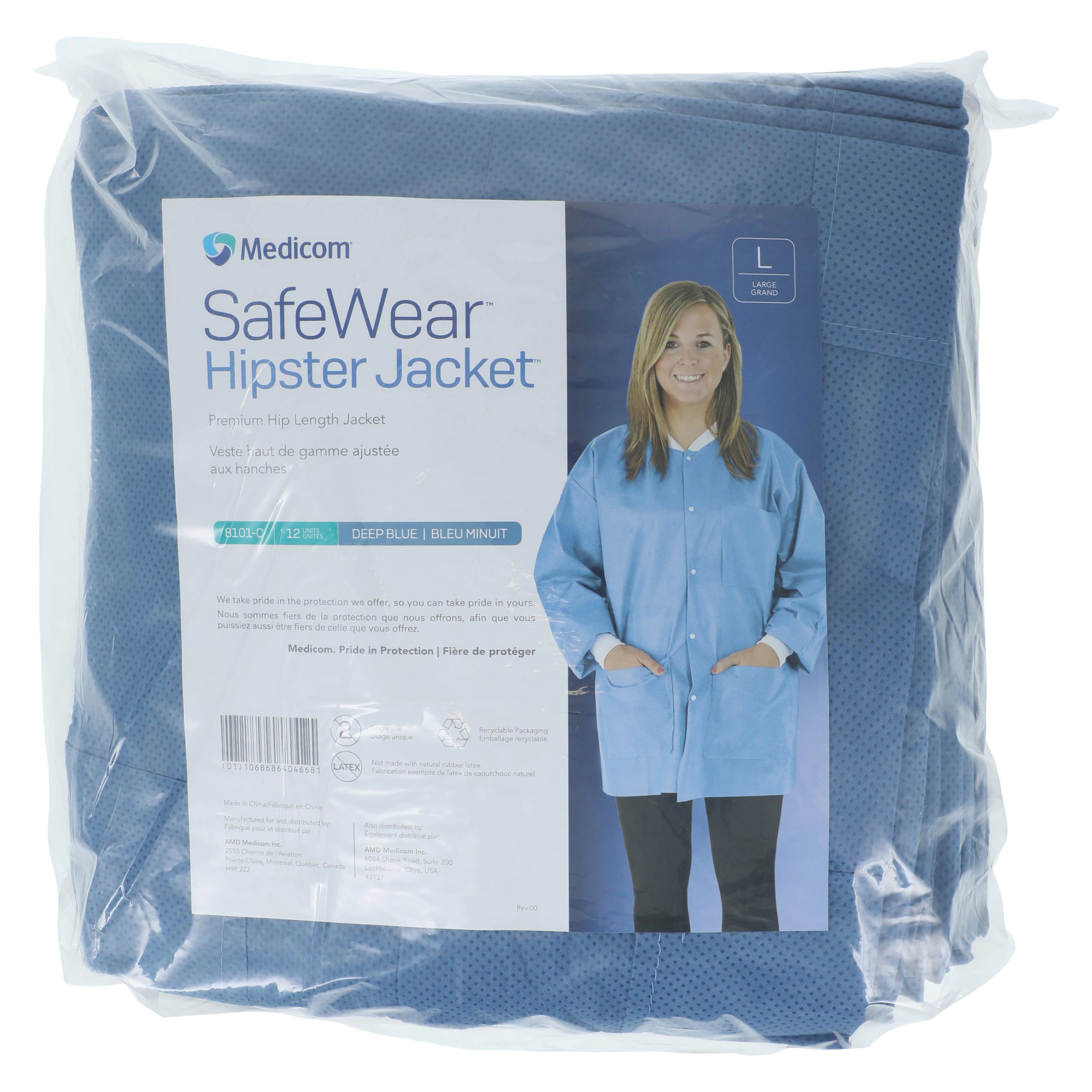 SafeWear Hipster Jacket, Large, Deep Blue, 45 g/m2 SMS, AAMI Level 2, 12/Pk, 8101-C thumbnail 7