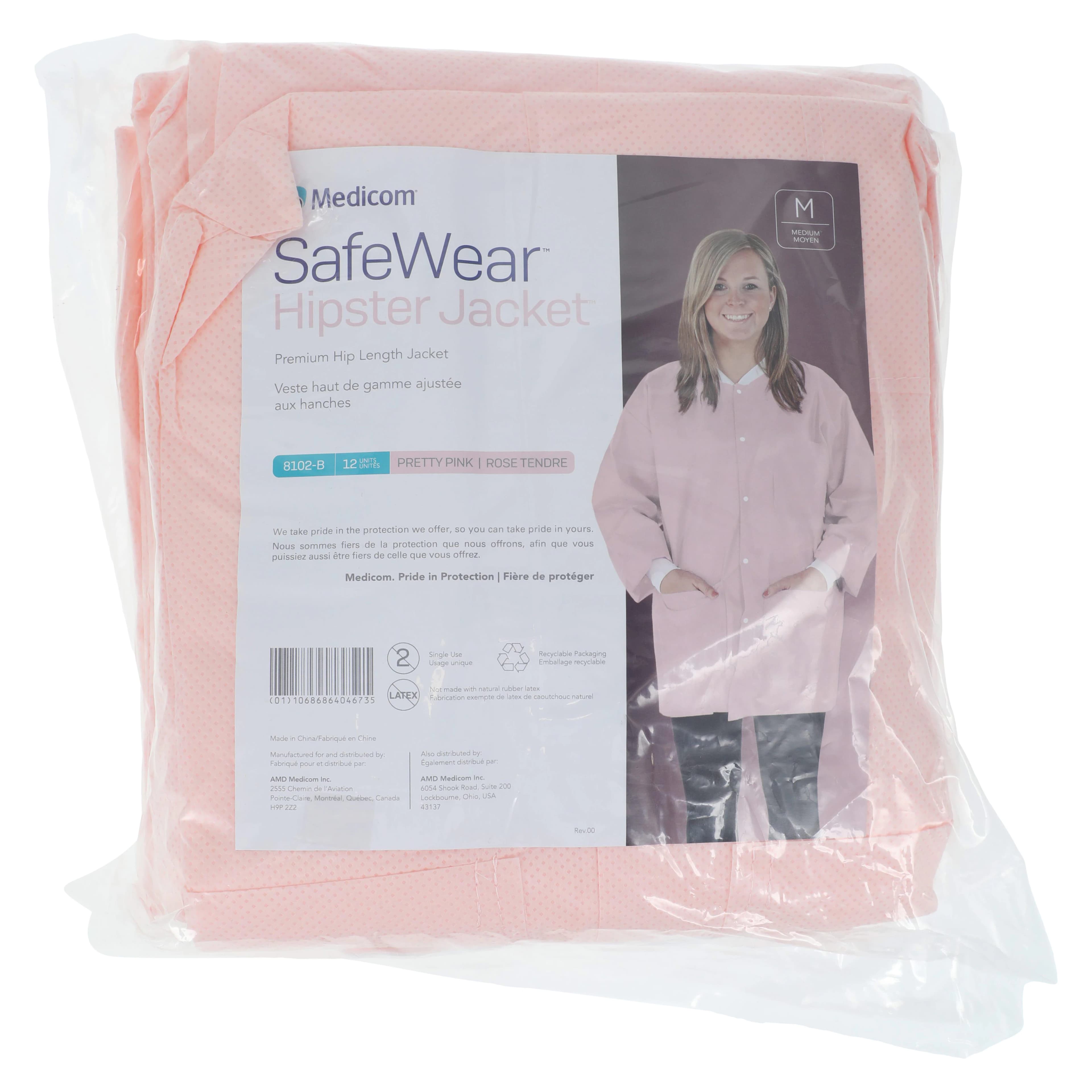 SafeWear Hipster Jacket, Medium, Pretty Pink, 45 g/m2 SMS, AAMI Level 2, 12/Pk, 8102-B thumbnail 7