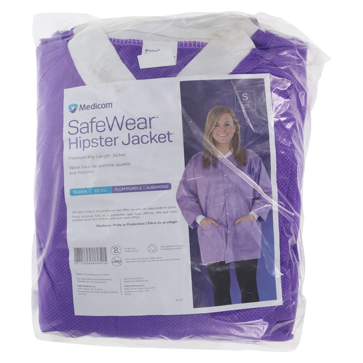 SafeWear Hipster Jacket, Small, Plum Purple, 45 g/m2 SMS, AAMI Level 2, 12/Pk, 8103-A thumbnail 7