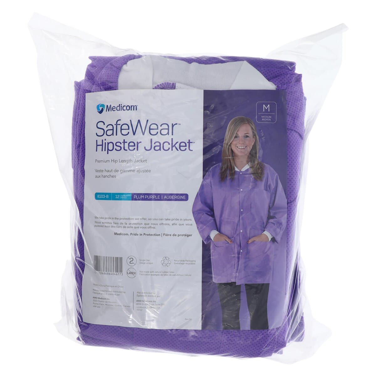 SafeWear Hipster Jacket, Medium, Plum Purple, 45 g/m2 SMS, AAMI Level 2, 12/Pk, 8103-B thumbnail 7