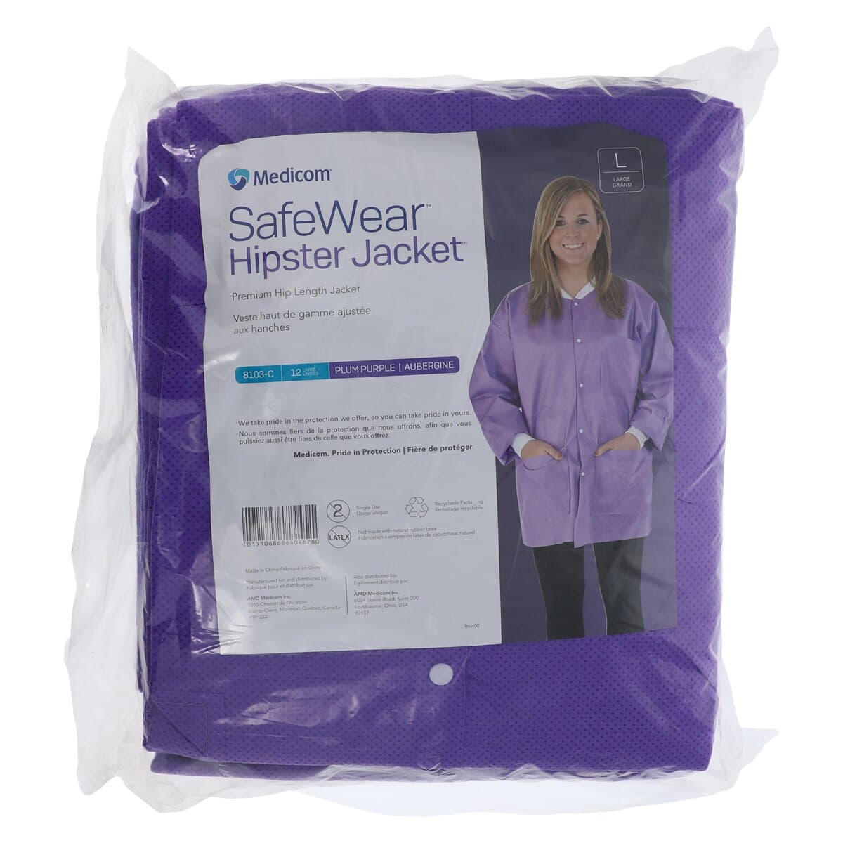 SafeWear Hipster Jacket, Large, Plum Purple, 45 g/m2 SMS, AAMI Level 2, 12/Pk, 8103-C thumbnail 7
