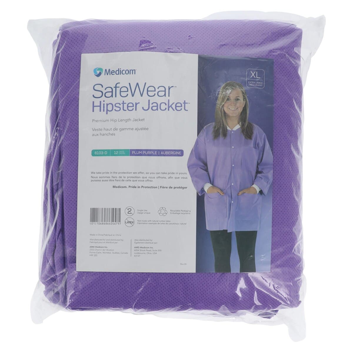 SafeWear Hipster Jacket, Extra Large, Plum Purple, 45 g/m2 SMS, AAMI Level 2, 12/Pk, 8103-D thumbnail 7
