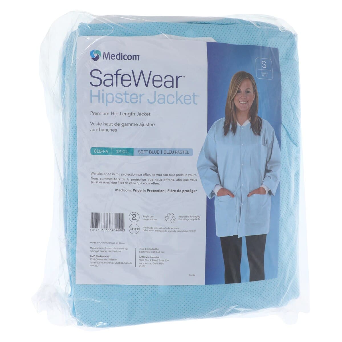 SafeWear Hipster Jacket, Small, Soft Blue, 45 g/m2 SMS, AAMI Level 2, 12/Pk, 8104-A thumbnail 7