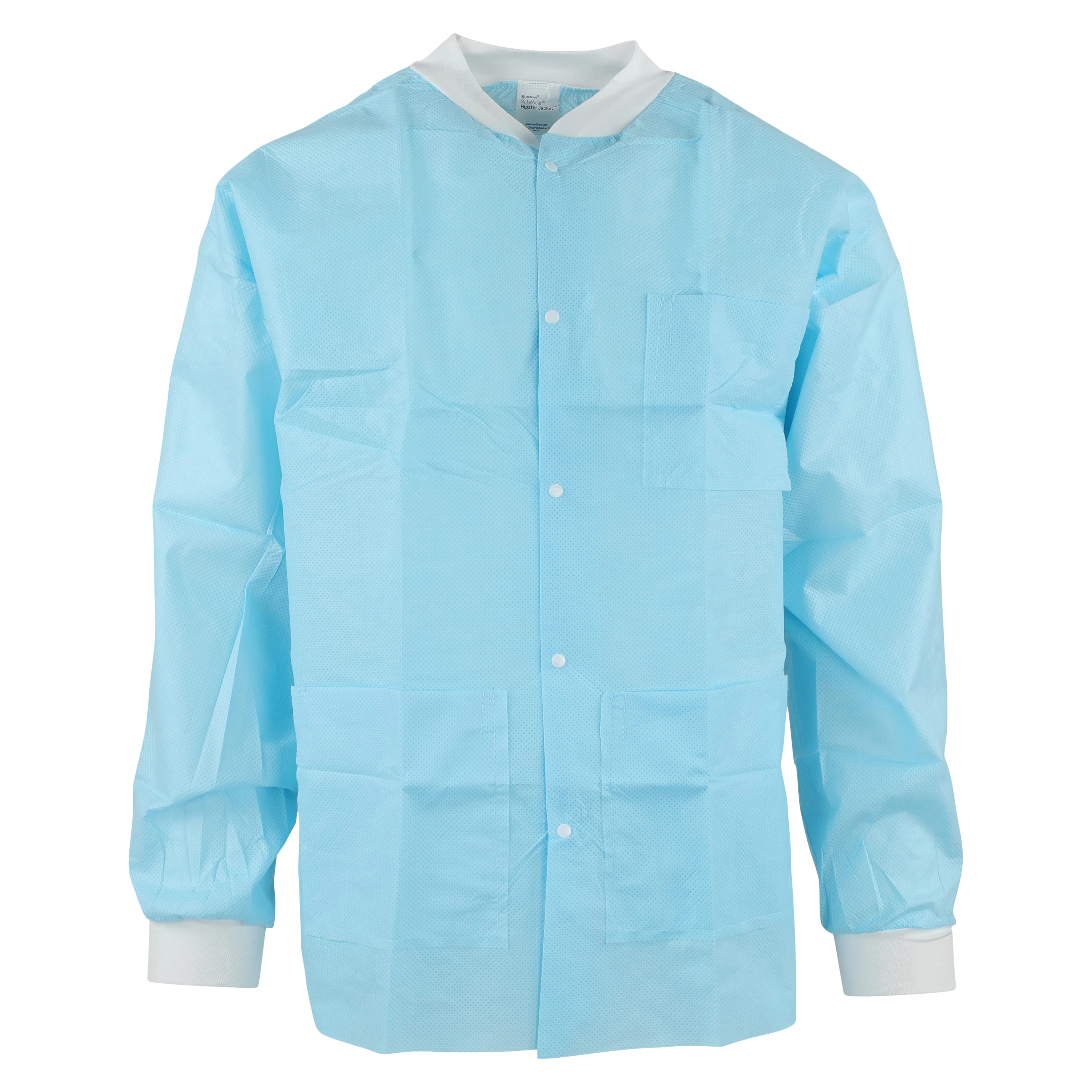 SafeWear Hipster Jacket, Medium, Soft Blue, 45 g/m2 SMS, AAMI Level 2, 12/Pk, 8104-B - SafeWear Disposable Hipster Jacket, Medium, Soft Blue, 12/Pk, 8104-B - Image 1