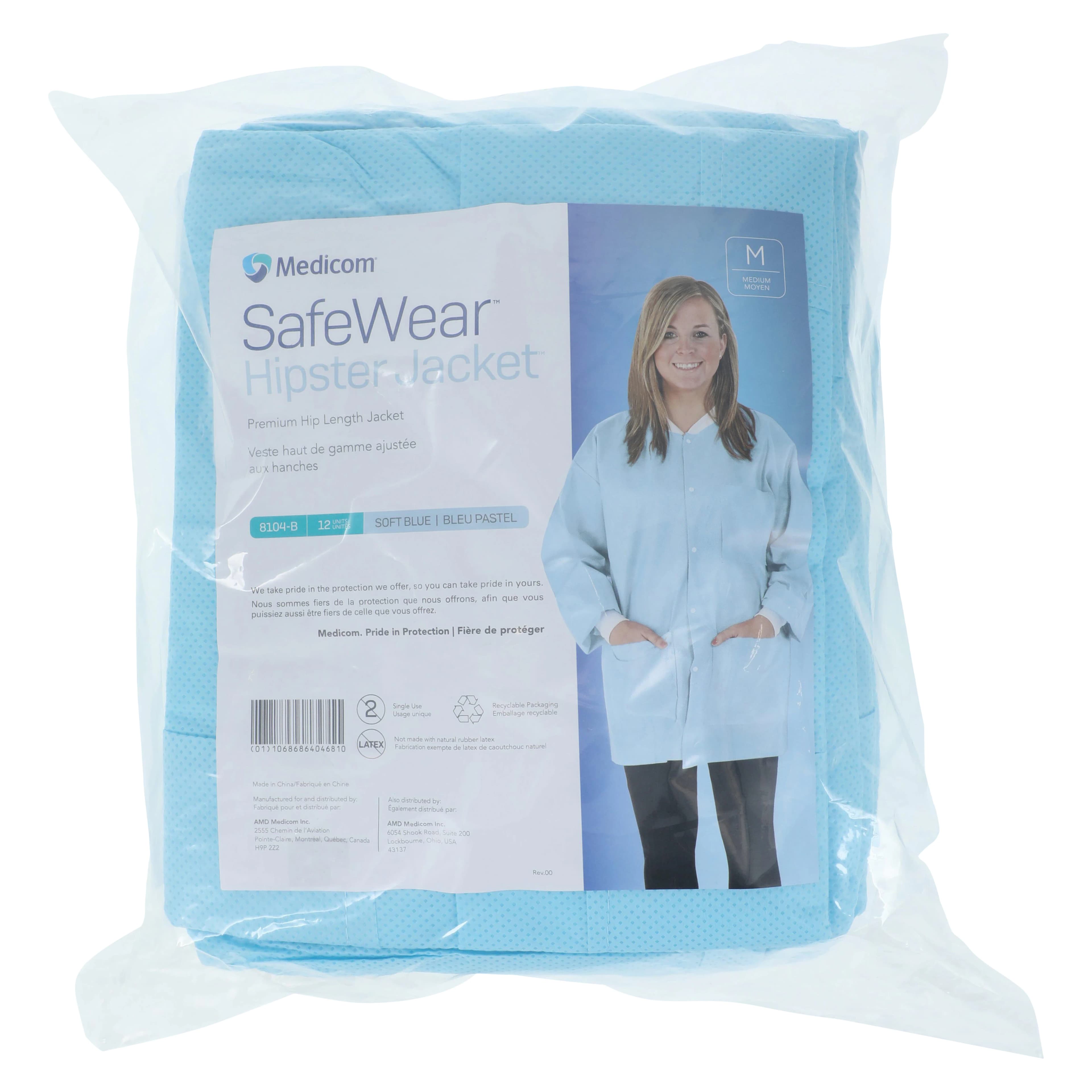 SafeWear Hipster Jacket, Medium, Soft Blue, 45 g/m2 SMS, AAMI Level 2, 12/Pk, 8104-B thumbnail 7