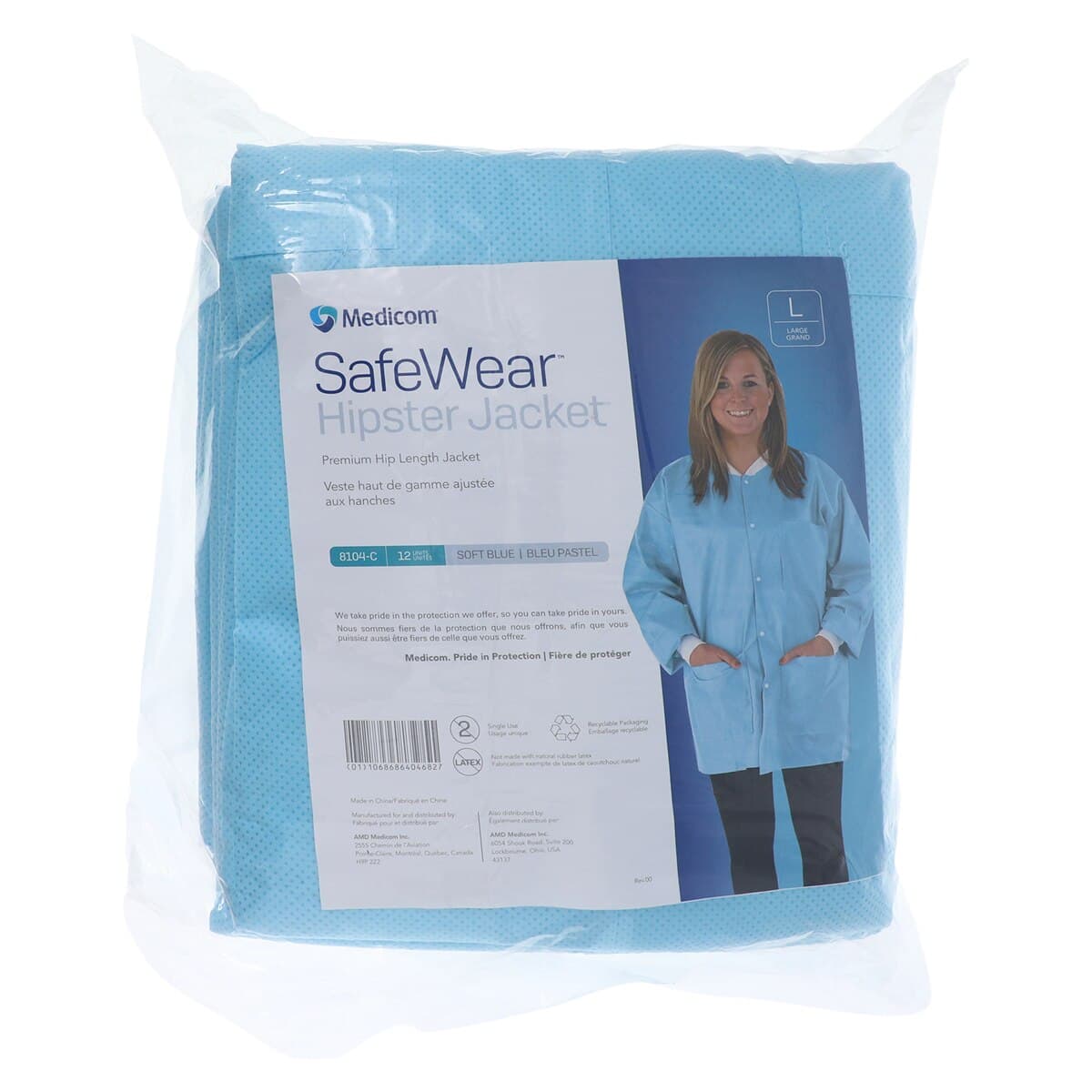 SafeWear Hipster Disposable Jacket, Large, Soft Blue, SMS 45 g/m2, AAMI Level 2, 12/Pk, 8104-C thumbnail 7
