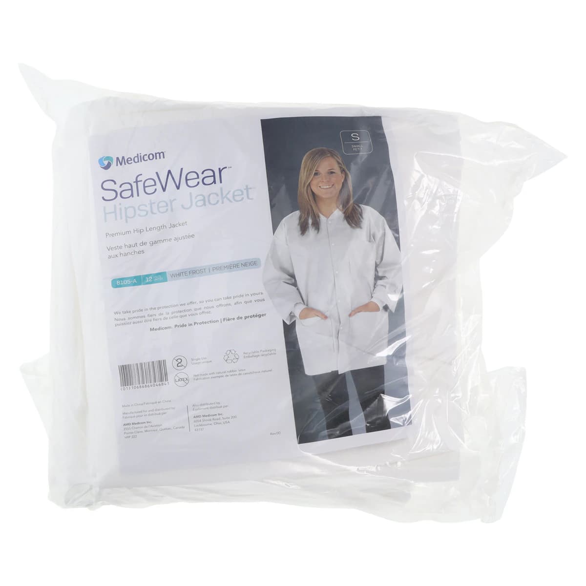 SafeWear Hipster Jacket, Small, White Frost, 45 g/m2 SMS, AAMI Level 2, 12/Pk, 8105-A thumbnail 7
