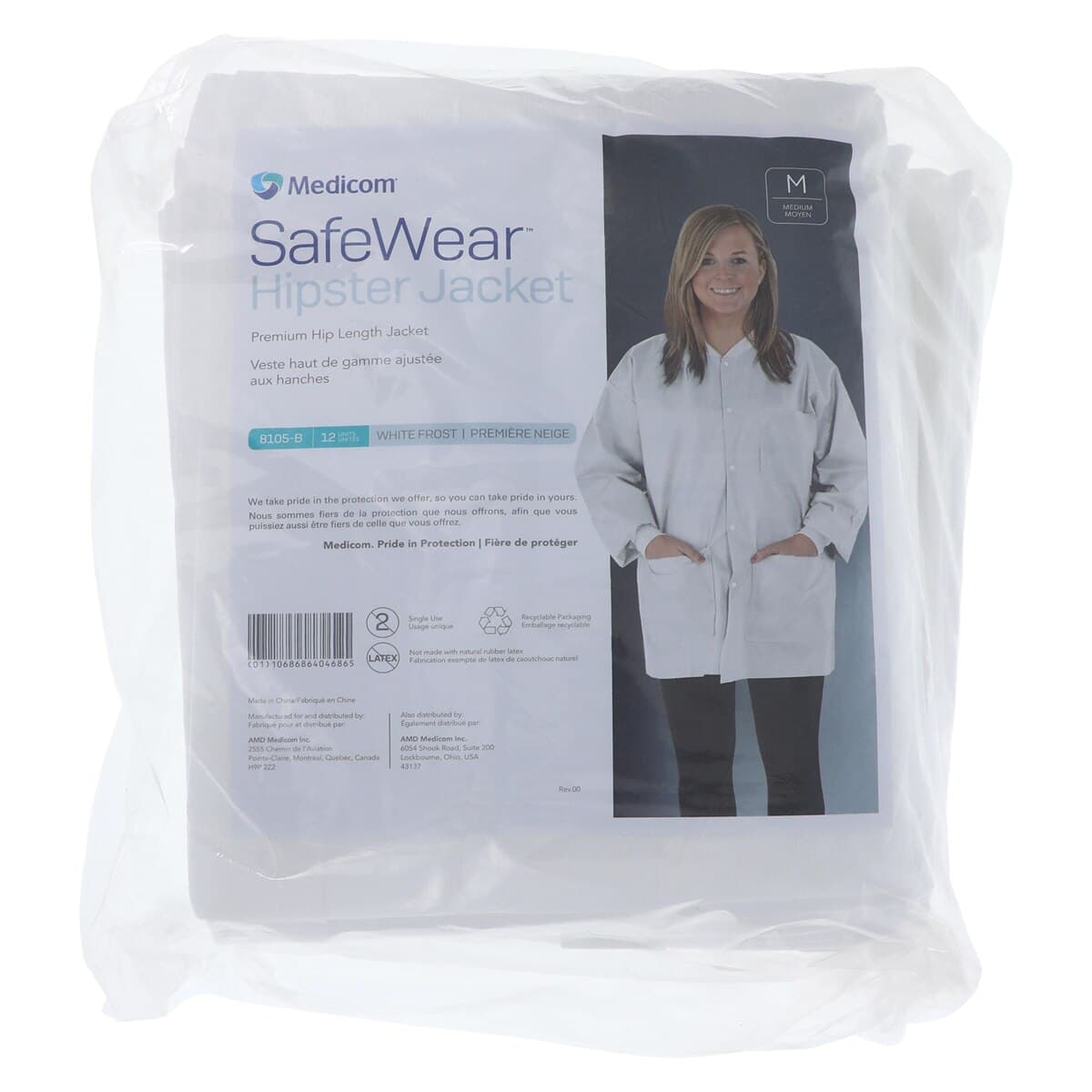 SafeWear Hipster Jacket, Medium, White Frost, 45 g/m2 SMS, AAMI Level 2, 12/Pk, 8105-B thumbnail 7