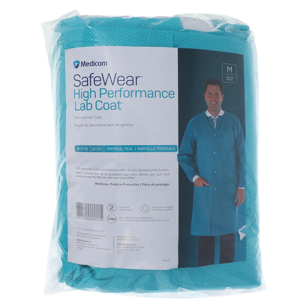 Medicom SafeWear High Performance Lab Coat, Medium, Tropical Teal, Disposable, 12/Bag, 8117-B thumbnail 7