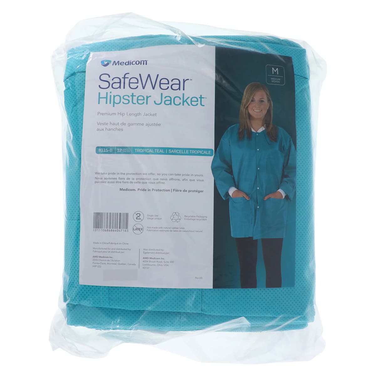 SafeWear Hipster Jacket, Medium, Tropical Teal, SMS Polypropylene, 12/Pk, 8115-B thumbnail 7