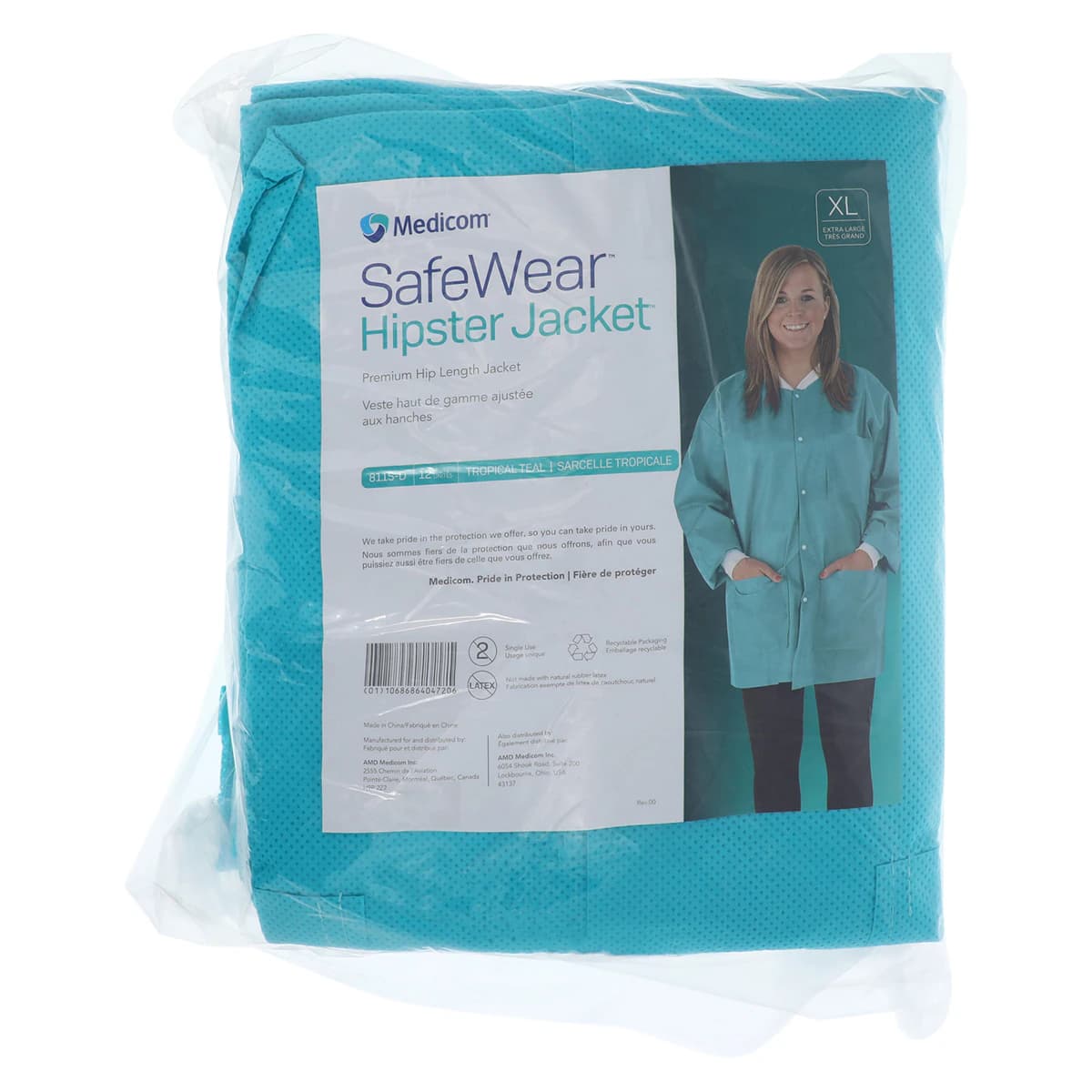 SafeWear Hipster Jacket, X-Large, Tropical Teal, SMS, AAMI Level 2, 3 Pockets, Snap Front, 12/Pk, 8115-D thumbnail 7