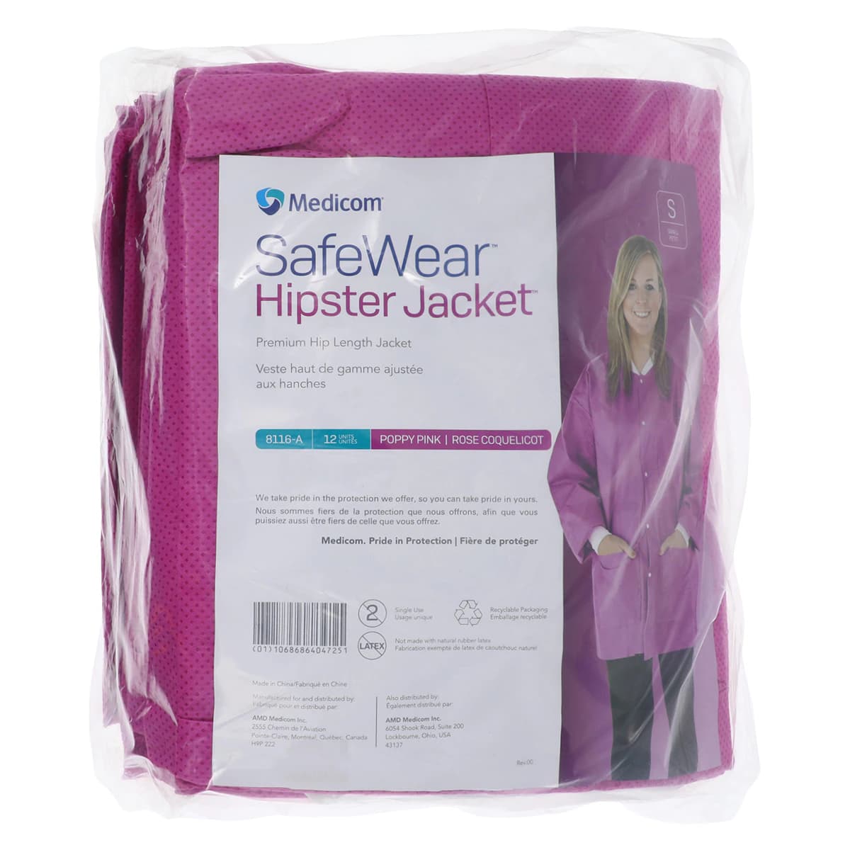 SafeWear Hipster Jacket, Small, Poppy Pink, Latex-Free, Fluid Resistant, AAMI Level 2, 12/Pk, 8116-A thumbnail 7
