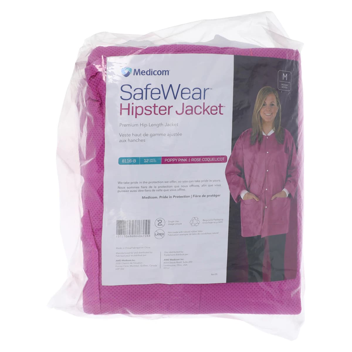 SafeWear Hipster Jacket, Poppy Pink, Medium, SMS 45 gsm, AAMI Level 2, Fluid Resistant, 12/Pk, 8116-B thumbnail 7