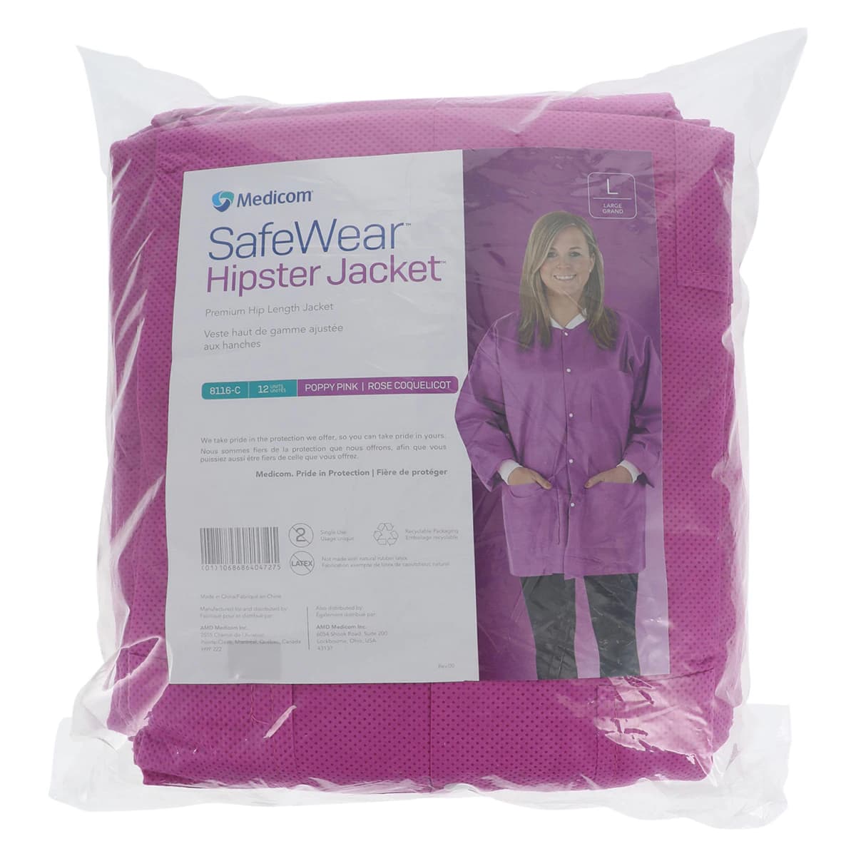 SafeWear Hipster Jacket, Poppy Pink, Large, Non-Sterile, Disposable, 12/Bag thumbnail 7