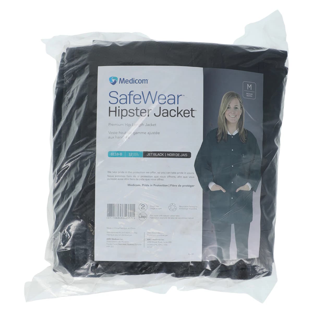 SafeWear™ Hipster Jacket, Jet Black, Medium, Latex-Free, Fluid Resistant, AAMI Level 2, 12/Pk, 8118-B thumbnail 7