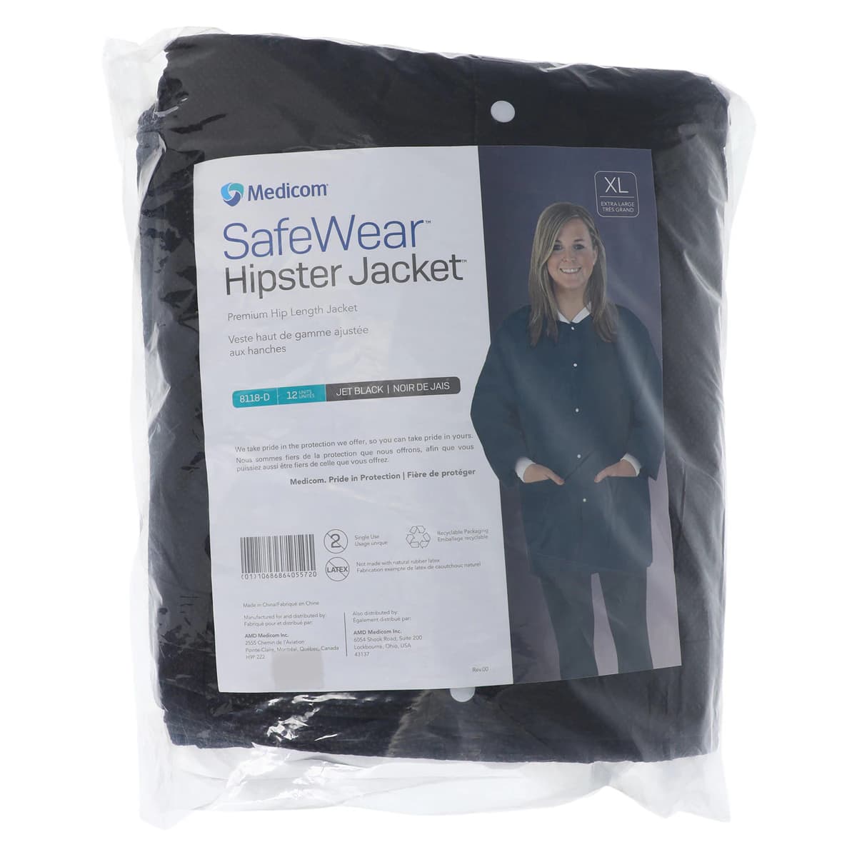 SafeWear Hipster Jacket, X-Large, Jet Black, Latex-Free, Fluid Resistant, AAMI Level 2, 12/Pk, 8118-D thumbnail 7