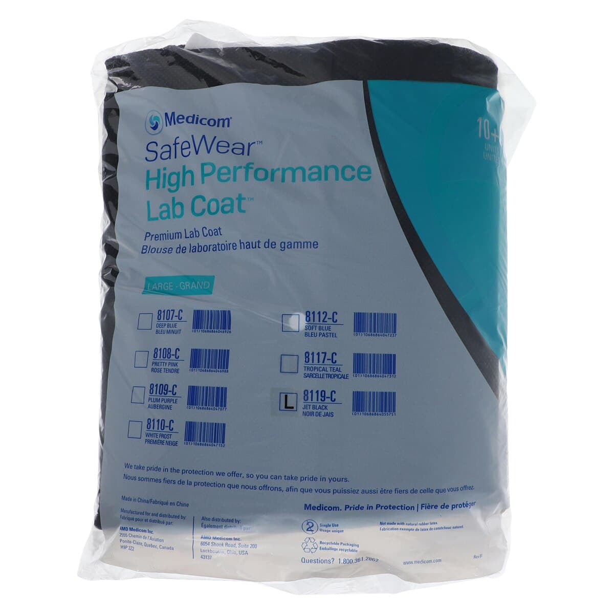 SafeWear High Performance Lab Coat, Large, Jet Black, 12/Pack, 8119-C thumbnail 7