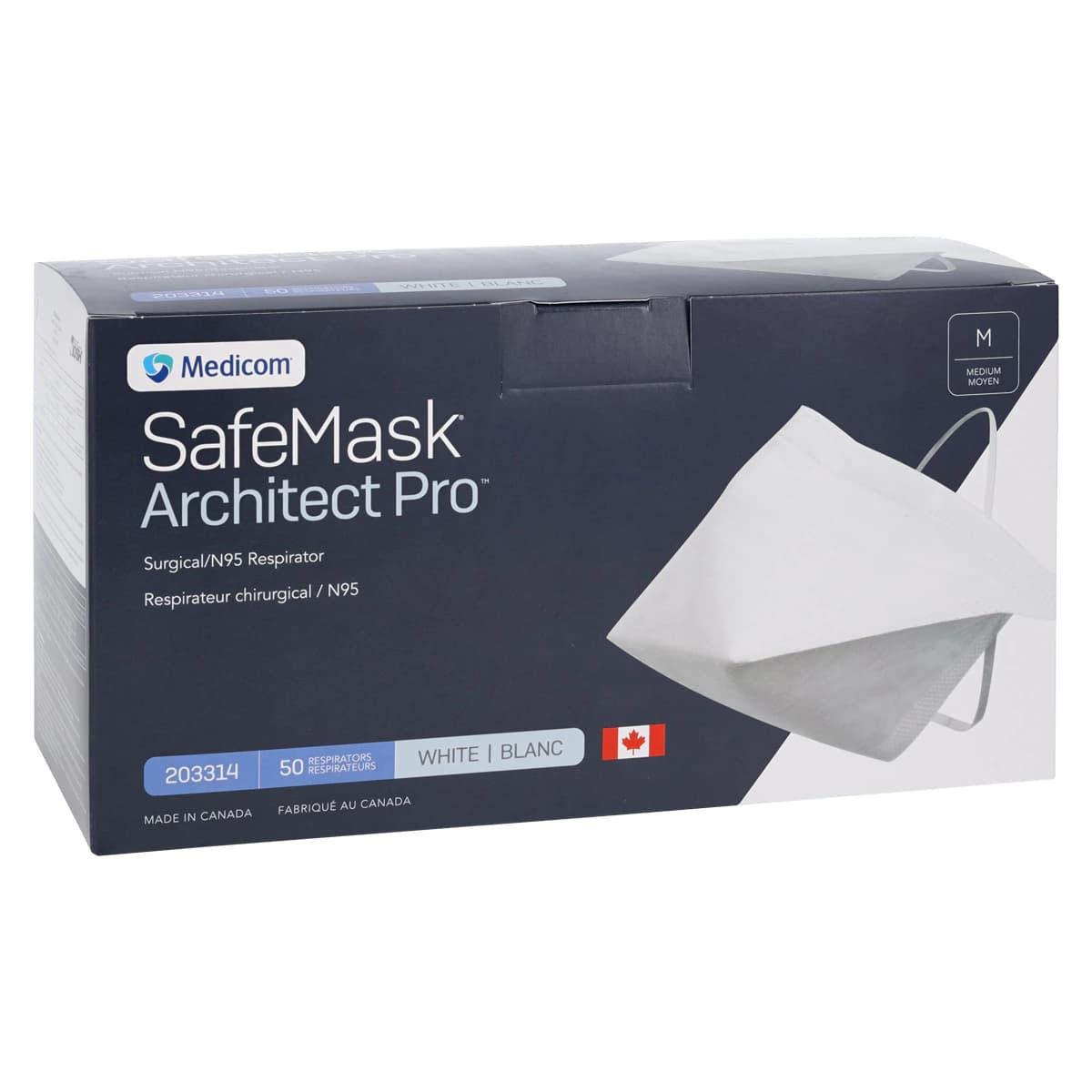 Medicom SafeMask Architect Pro N95 Surgical Respirator, Medium, White, 50/Box, 203314 thumbnail 4