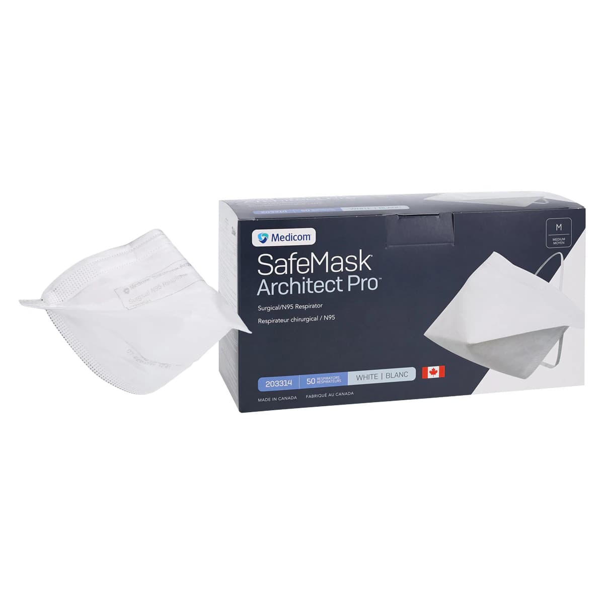 Medicom SafeMask Architect Pro N95 Surgical Respirator, Medium, White, 50/Box, 203314 - SafeMask Architect Pro N95 Surgical Respirator 50/Pk Medium, 203314 - Image 1