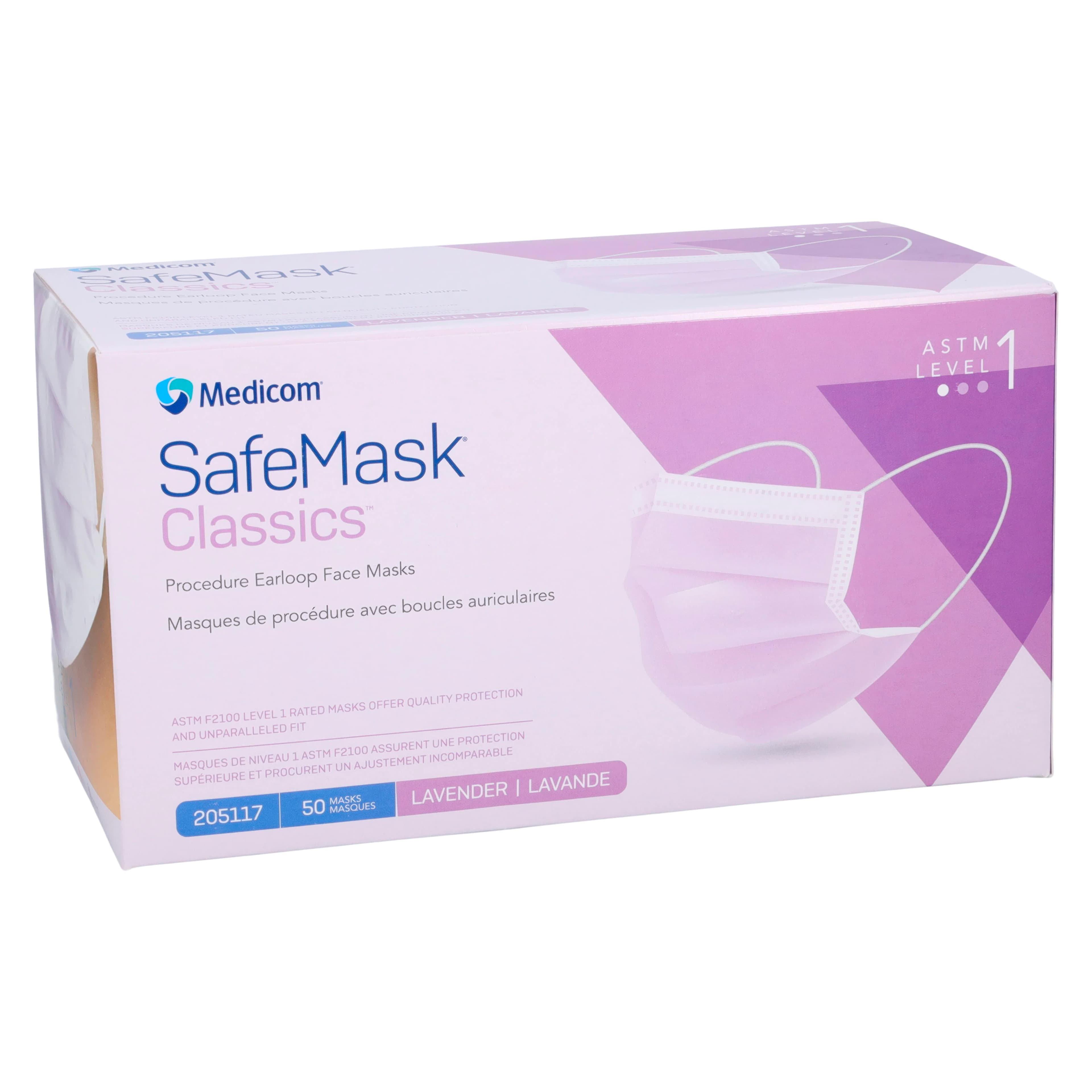 SafeMask® Classics™ Procedure Face Mask, ASTM Level 1, Earloop, Lavender, 50/Box, 205117 thumbnail 3