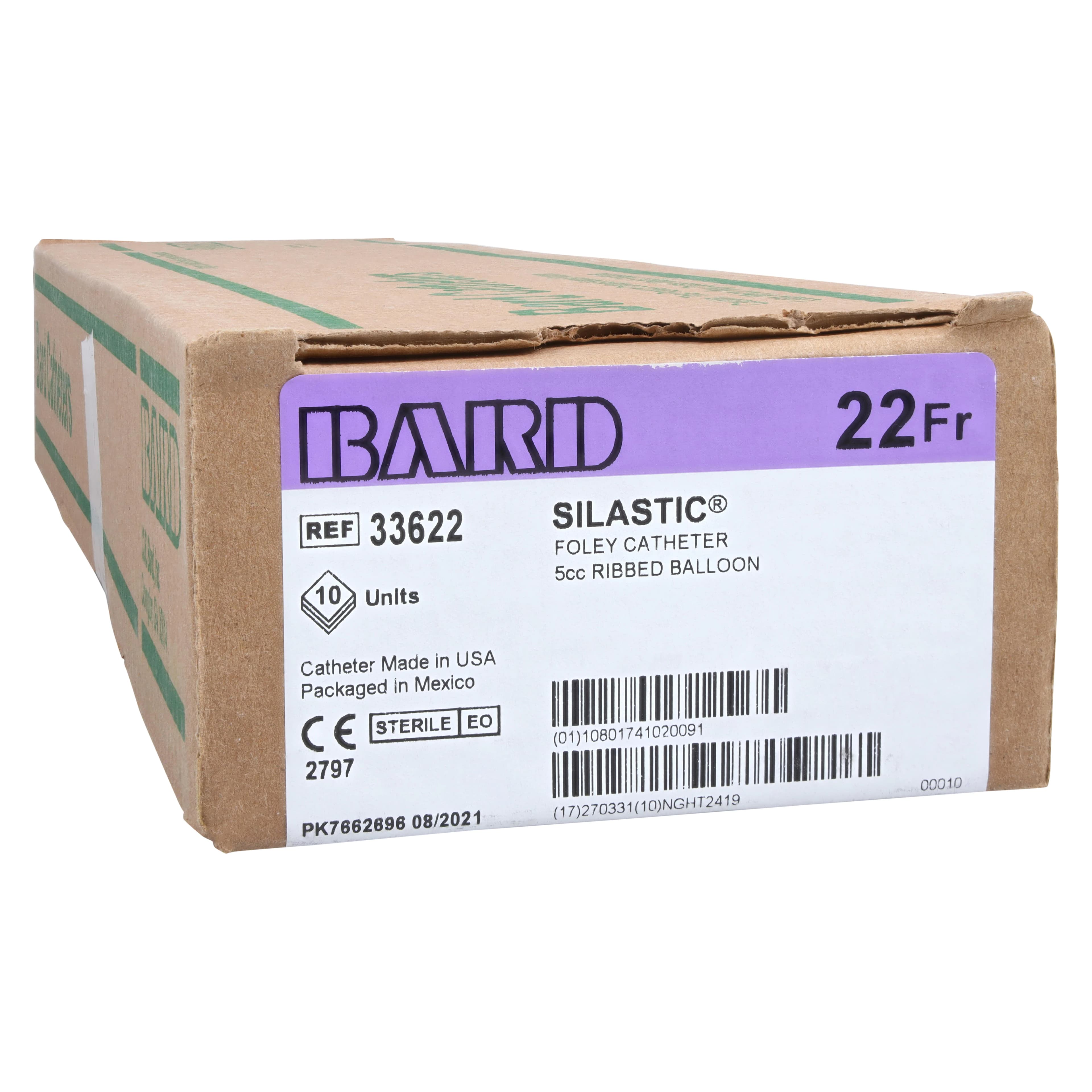 Bard Silastic 2-Way Foley Catheter, Silicone Coated Latex, 22 Fr, 5 cc Balloon, Short Round Tip - Cath Foley Silastic 22fr 5cc - Image 1