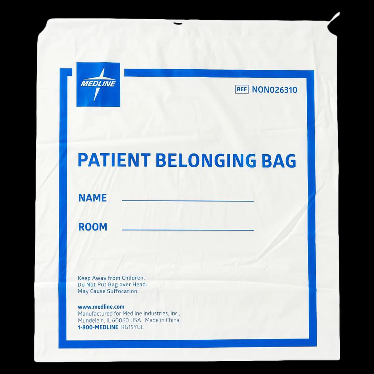 Medline Personal Belongings Bag, White, Drawstring Closure, 18" x 20" - Bag Personal Belong - Image 1