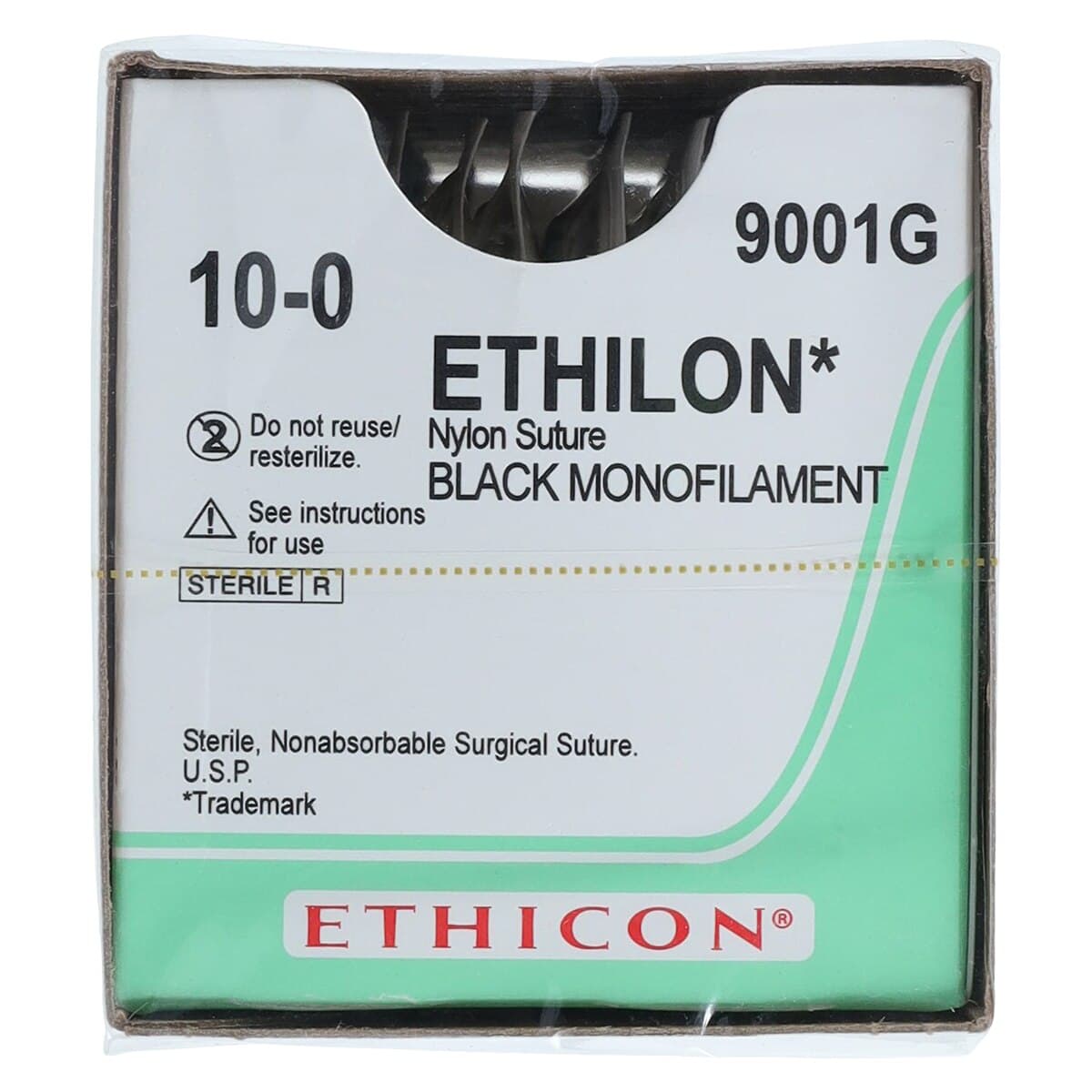 Ethicon Ethilon Nylon Monofilament Non-Absorbable Suture, Size 10-0, 6", Black, CS160-6 Ultima Spatula Needle, 1/2 Circle, 12/Box, 9001G thumbnail 3