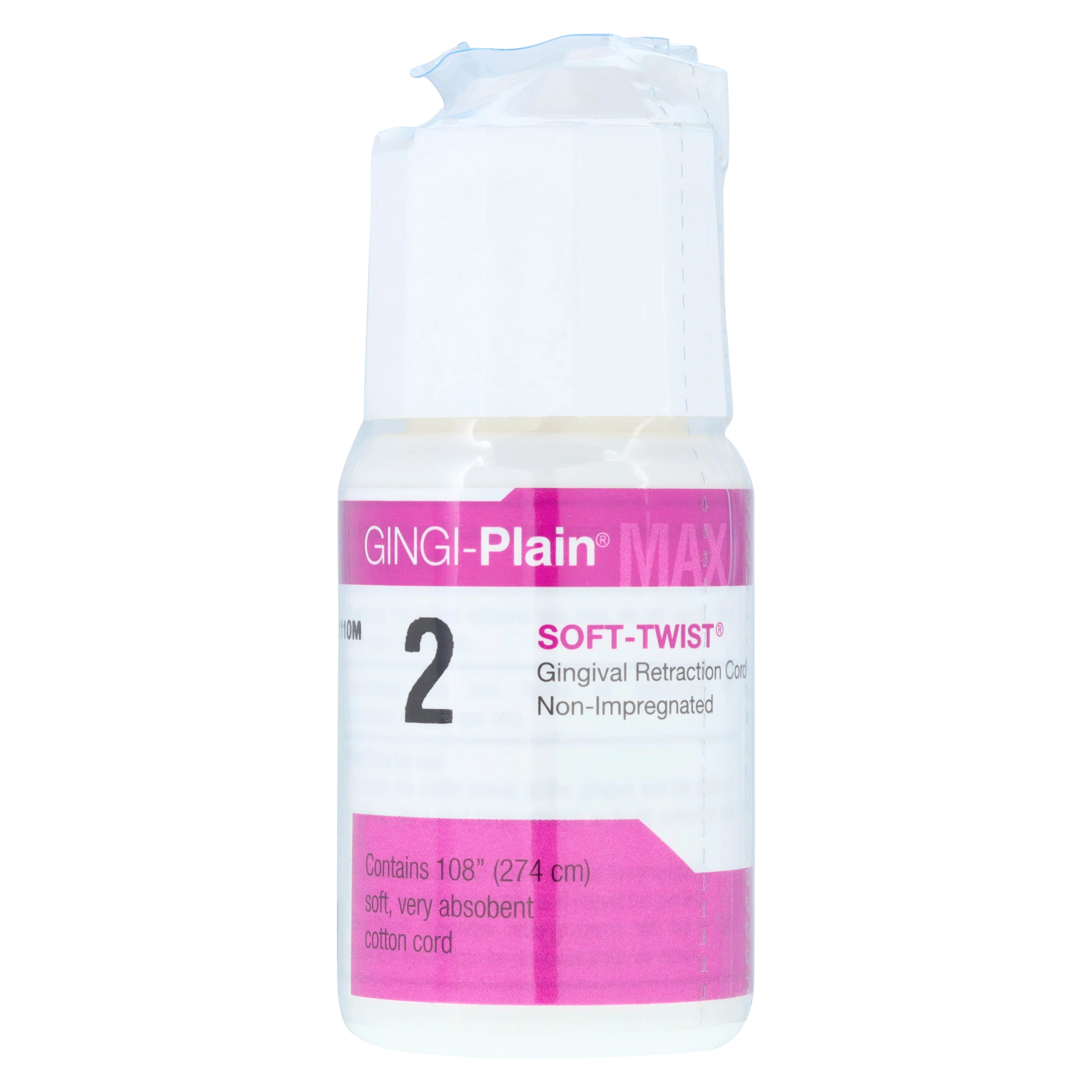 Gingi-Pak MAX Soft-Twist Gingi-Plain Retraction Cord, #2 Medium, Non-Impregnated, 100% Cotton, 108" per Bottle, 11110M - Gingi-Pak® MAX Soft-Twist™ #2 Non-Impregnated Retraction Cord - Image 1
