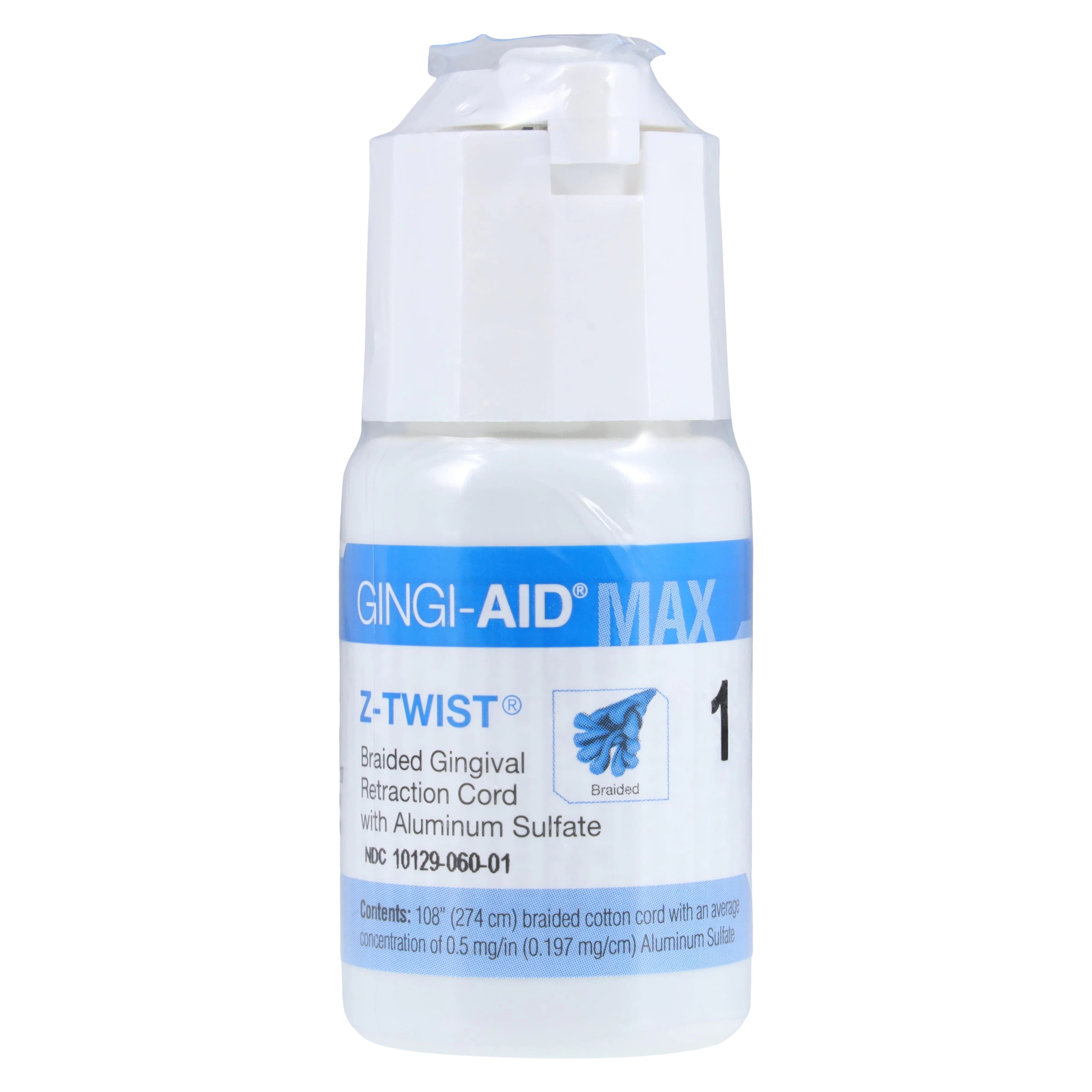 Gingi-Aid MAX Z-Twist Weave Retraction Cord, Aluminum Sulfate, Size #1 (Thin), 108" per Bottle, 12171M - Gingi-Aid Max Z-Twist Weave Retraction Cords, with Aluminum Sulfate, # 1, Thin, 1/Pk - Image 1