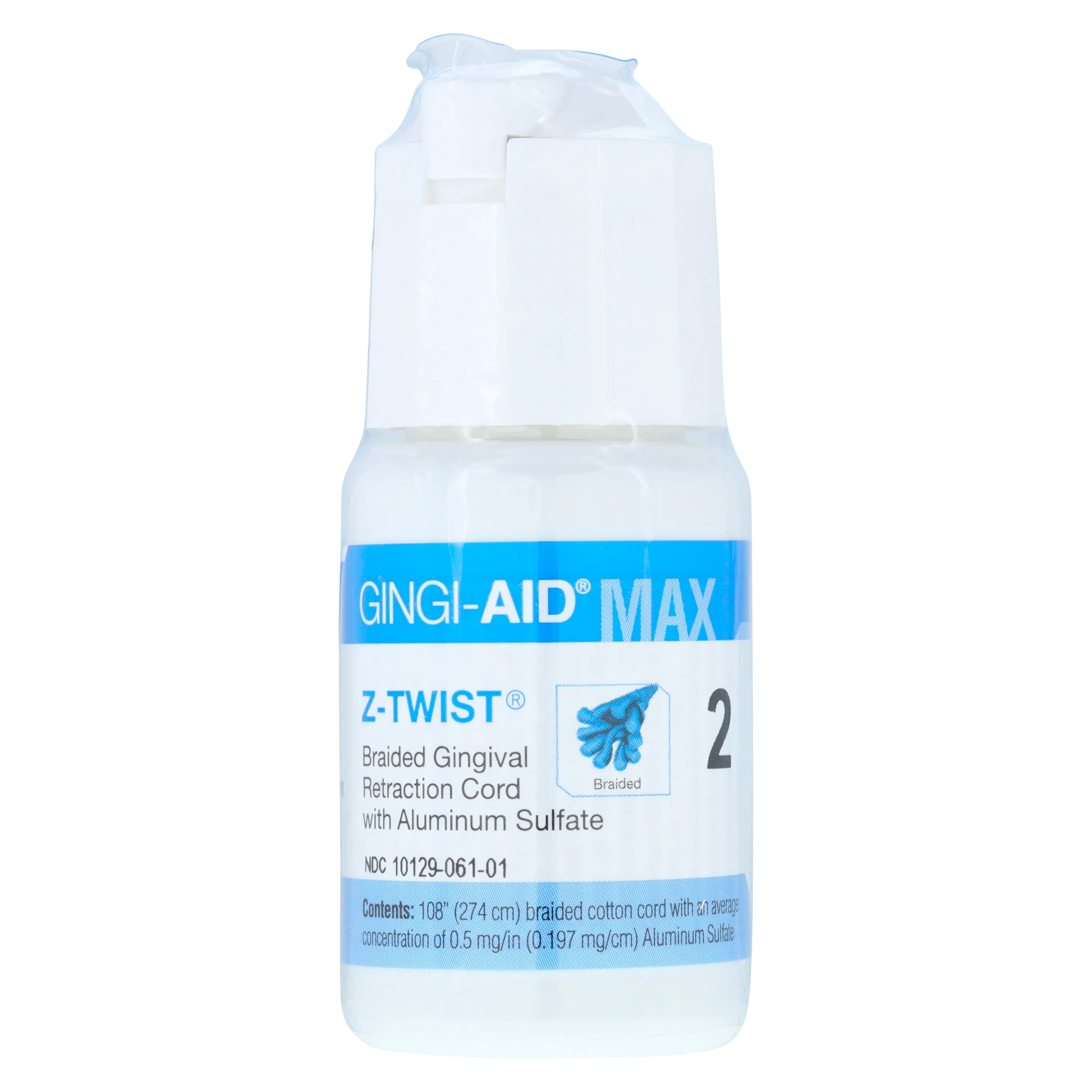 Gingi-Aid MAX Z-Twist Weave Retraction Cord, Aluminum Sulfate, Size #2 Medium, 108" per Bottle, 12172M - Gingi-Aid Max Z-Twist Weave Retraction Cords, with Aluminum Sulfate, # 2, Medium, 1/Pk - Image 1
