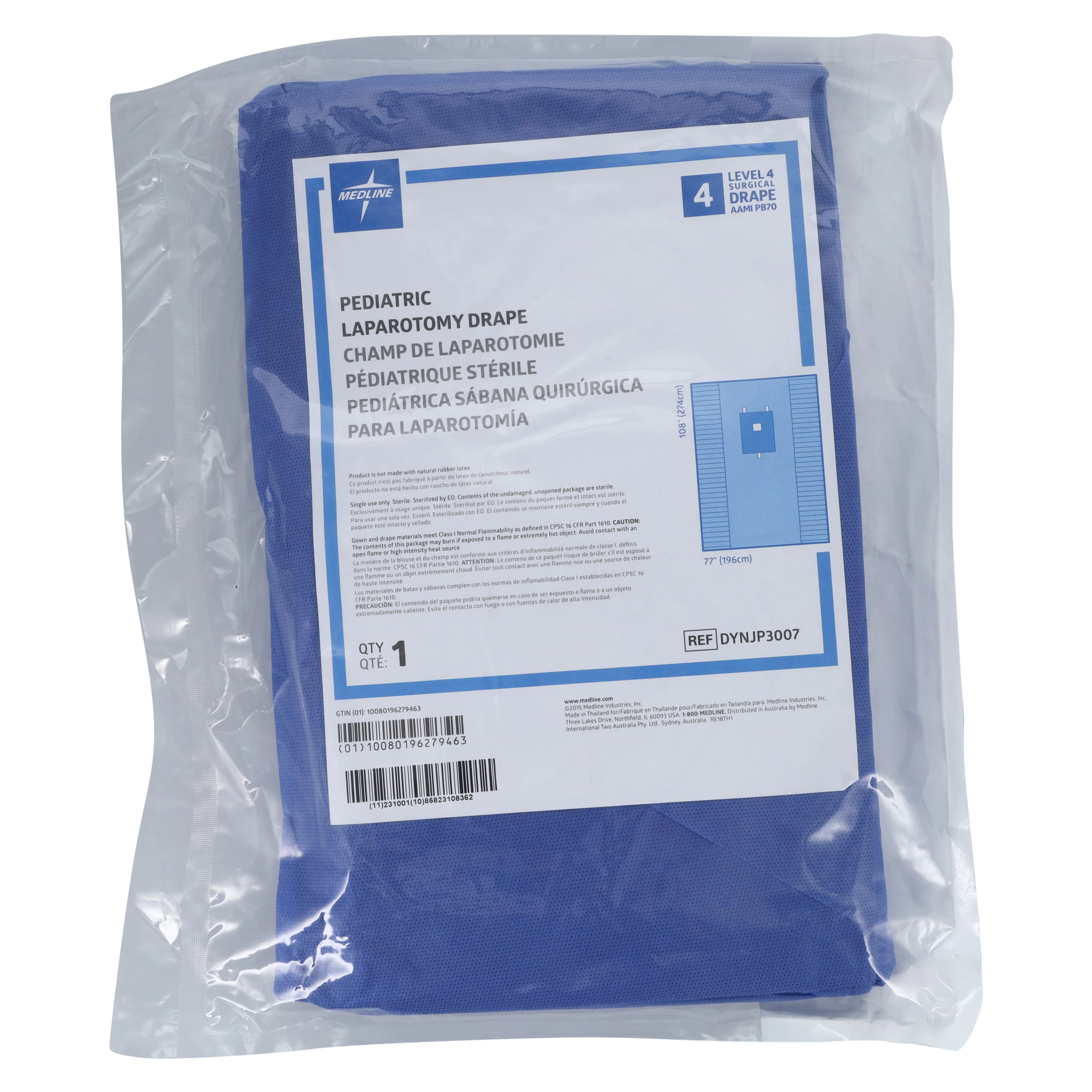 Medline Laparotomy Drape, Pediatric, Sterile, 77" x 18", 6" x 6" Fenestration - Drape Laparotomy Pediatric - Image 1