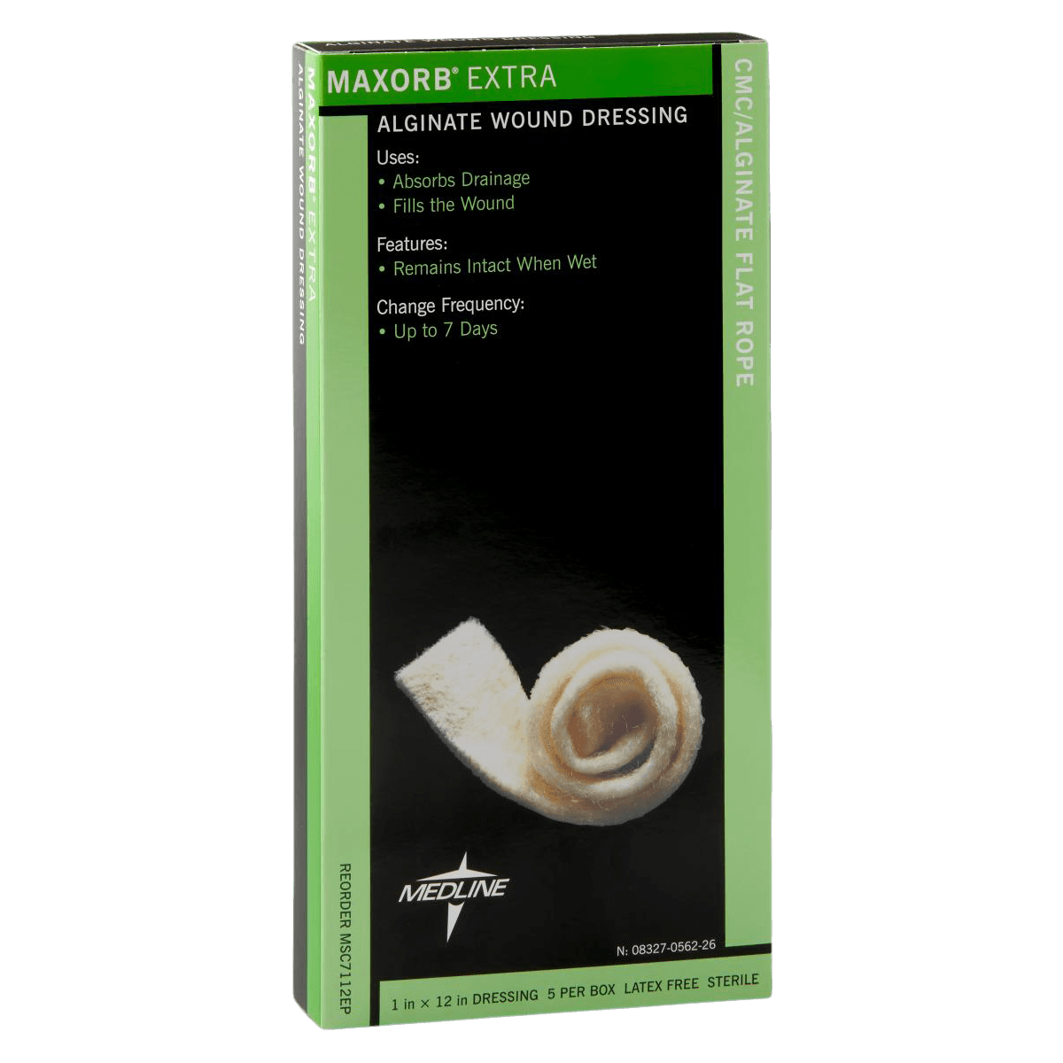 Medline Maxorb Extra CMC/Alginate Dressing, 1" x 12", Sterile, 10 per Box - Maxorb Extra Cmc/Alginate - Image 1